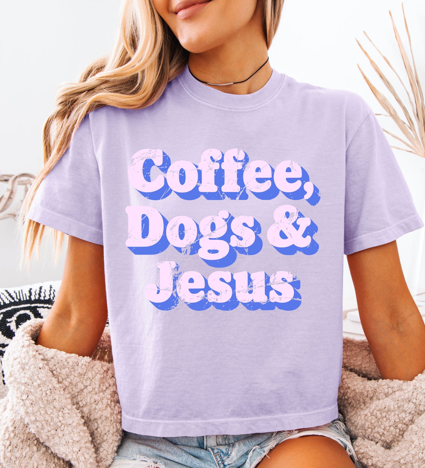 Comfort Colors Boxy Crop Coffee Dogs and Jesus Tee/ Adult Sizes