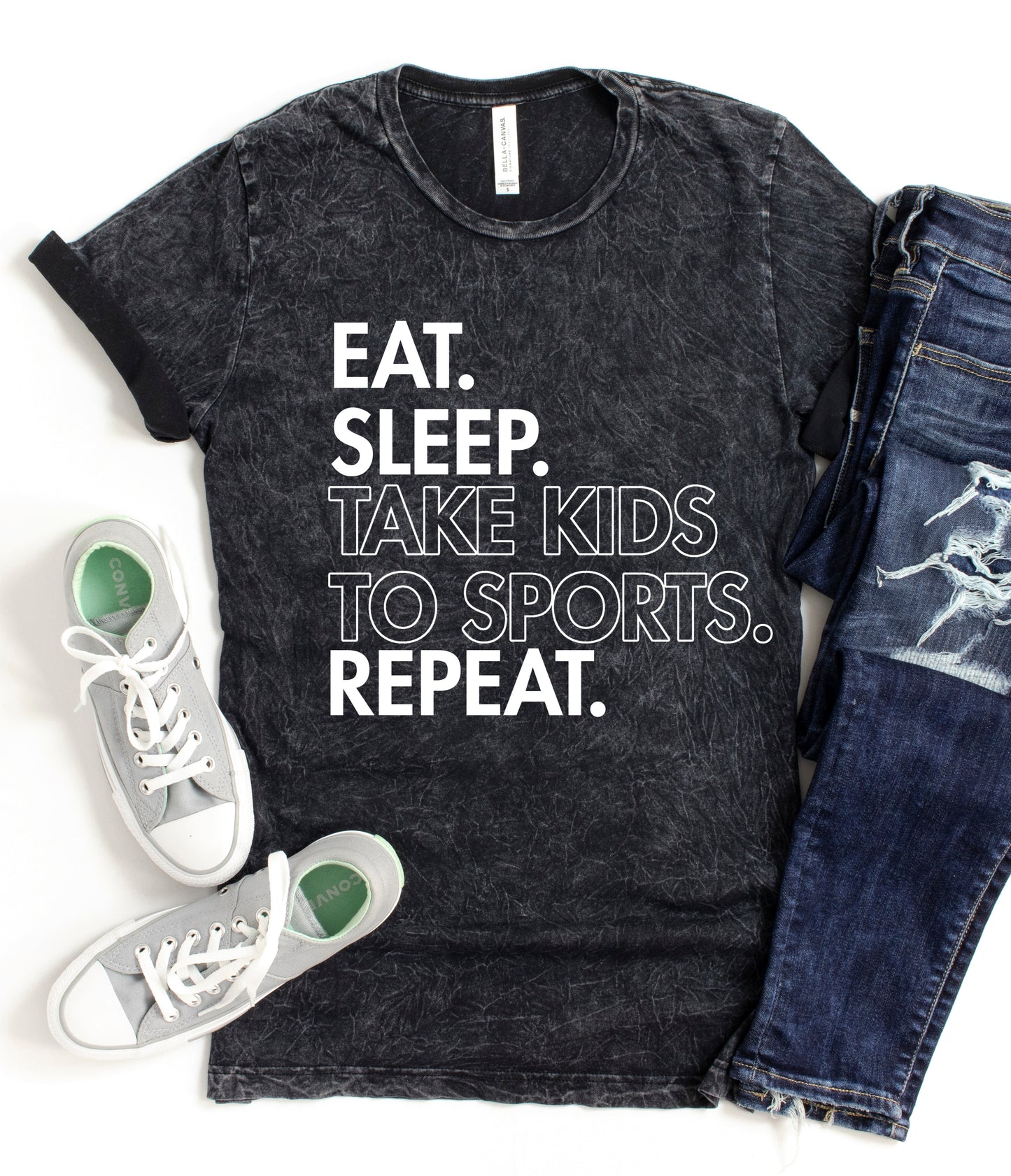 Eat. Sleep. Take Kids To Sports. Repeat. Acid Washed Shirt/ Funny Mom Life Tee/ Gifts for Her