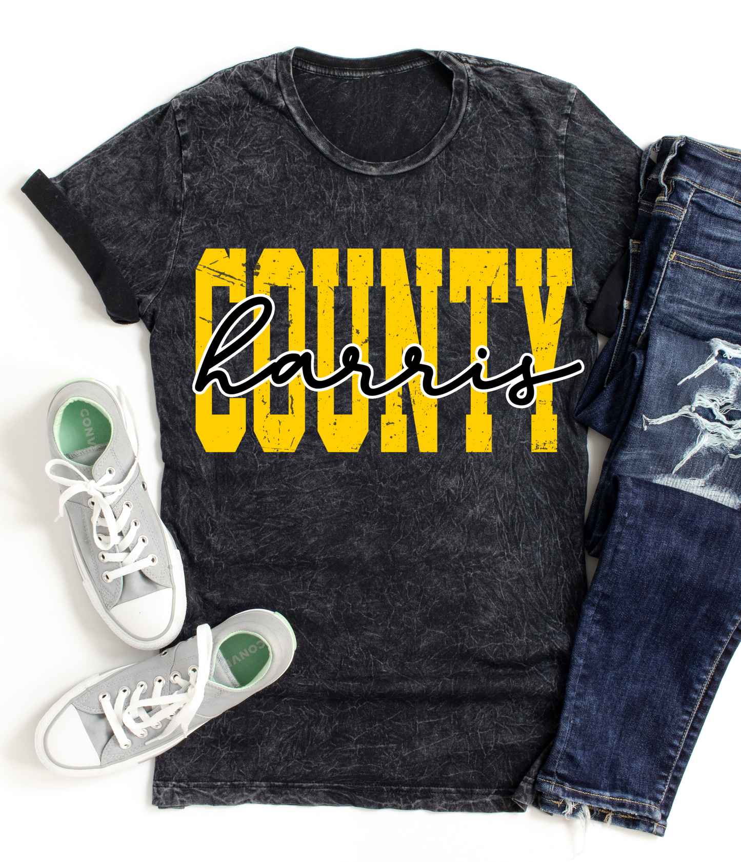Acid Washed Harris County Shirt/ County Baseball Shirt