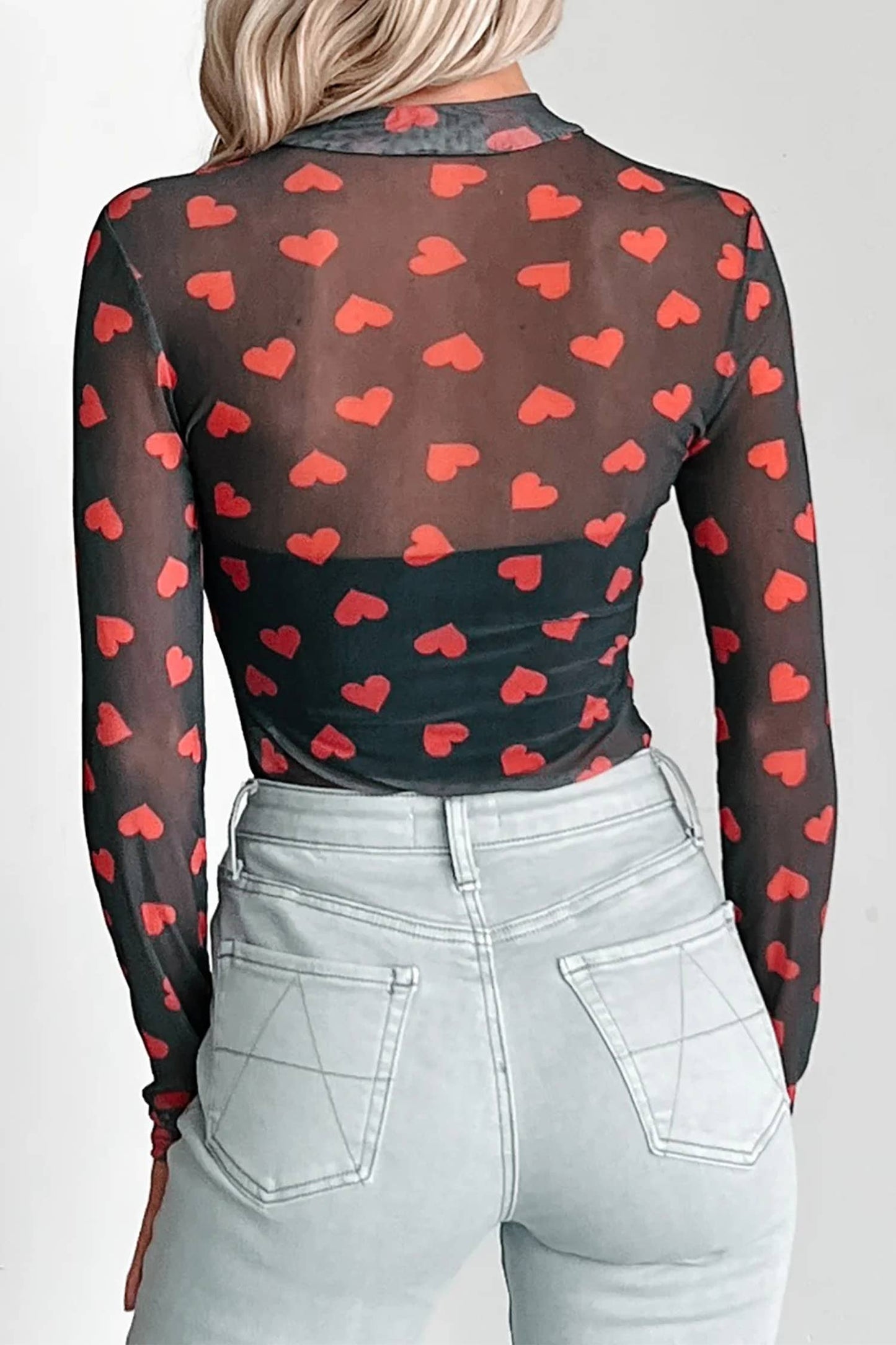 LAS Valentines Heart Sheer Mesh Long Sleeve Top (S-L)