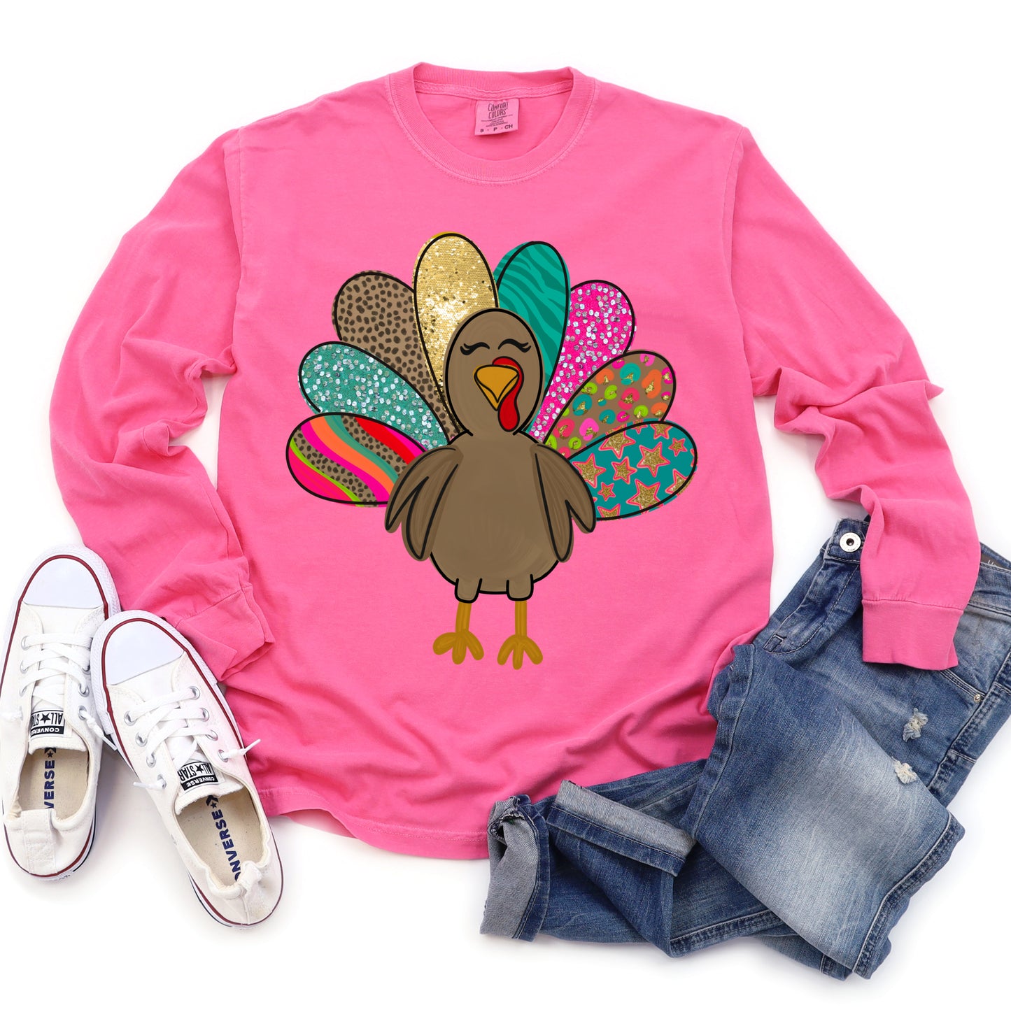 Long Sleeve or Short Sleeve Comfort Color Fancy Turkey Thanksgiving Shirt / Adult Thanksgiving Tee