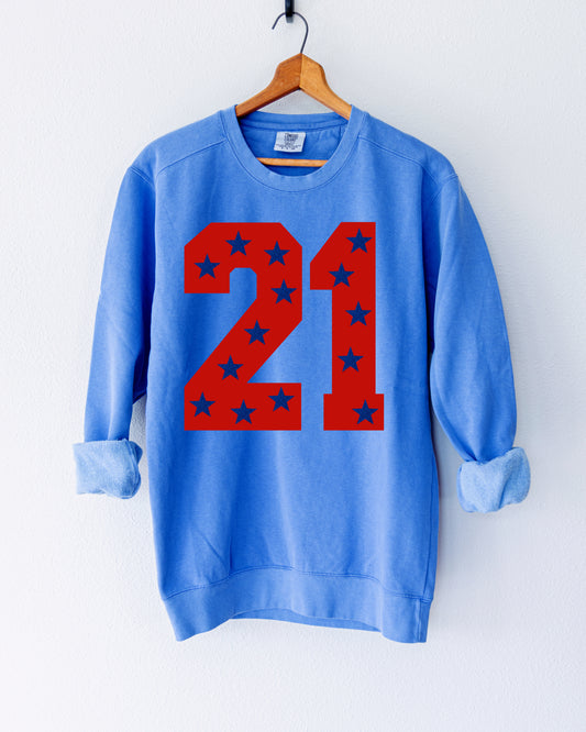 Comfort Colors, Bella, or Gildan Custom Number School Colors Sports Shirt - Football/Soccer/ Volleyball/ Baseball/ Softball Mom Sweatshirt with Number -Faux Glitter Stars