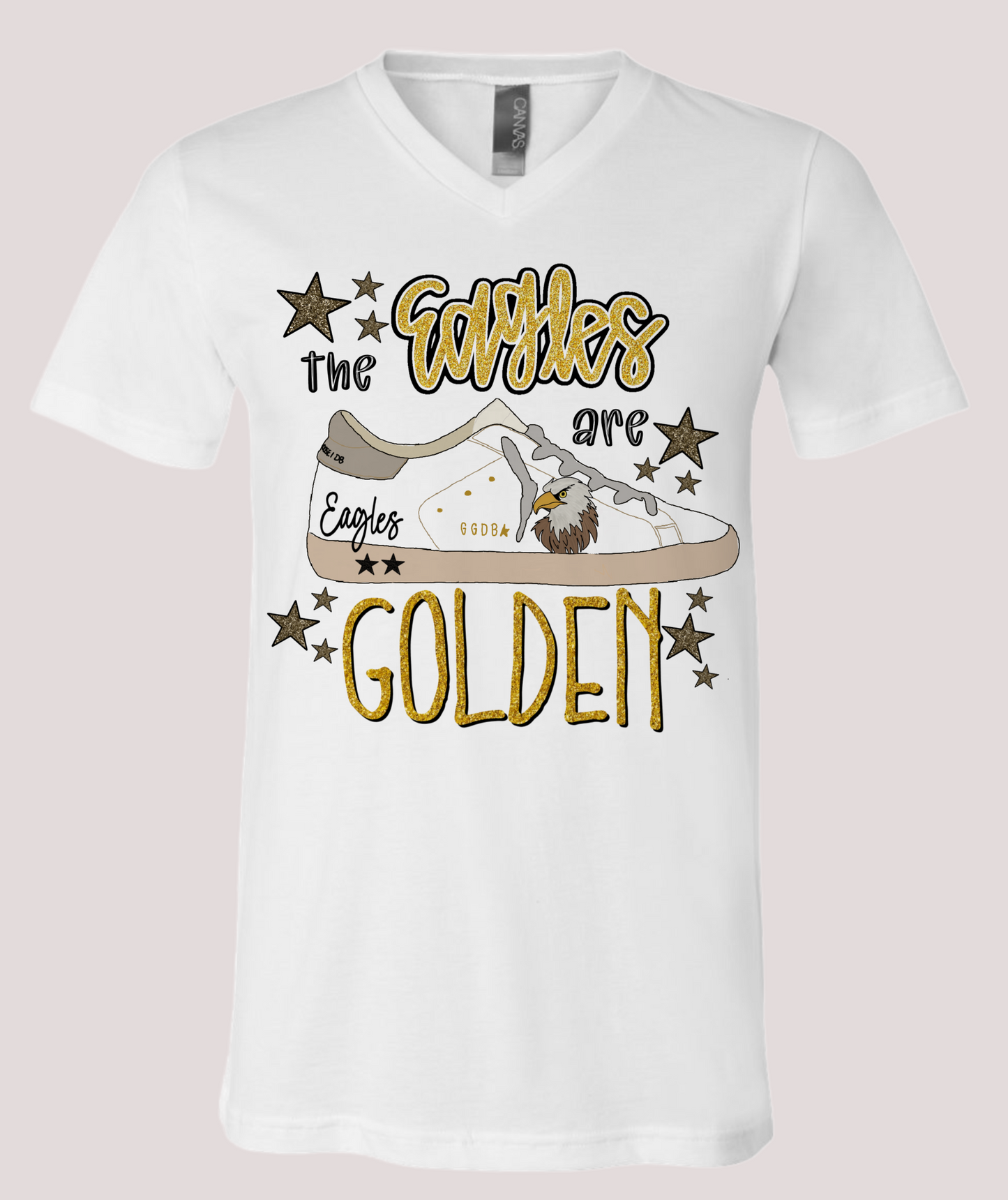 V-Neck Bella Canvas Cute Eagles Tee/ The Eagles are Golden Shirt