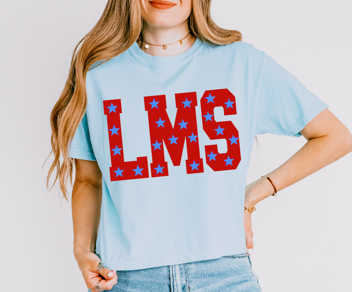 MULTIPLE COLORS CROPPED Custom Comfort Colors School Letters Spirit Shirt - Faux Glitter Stars