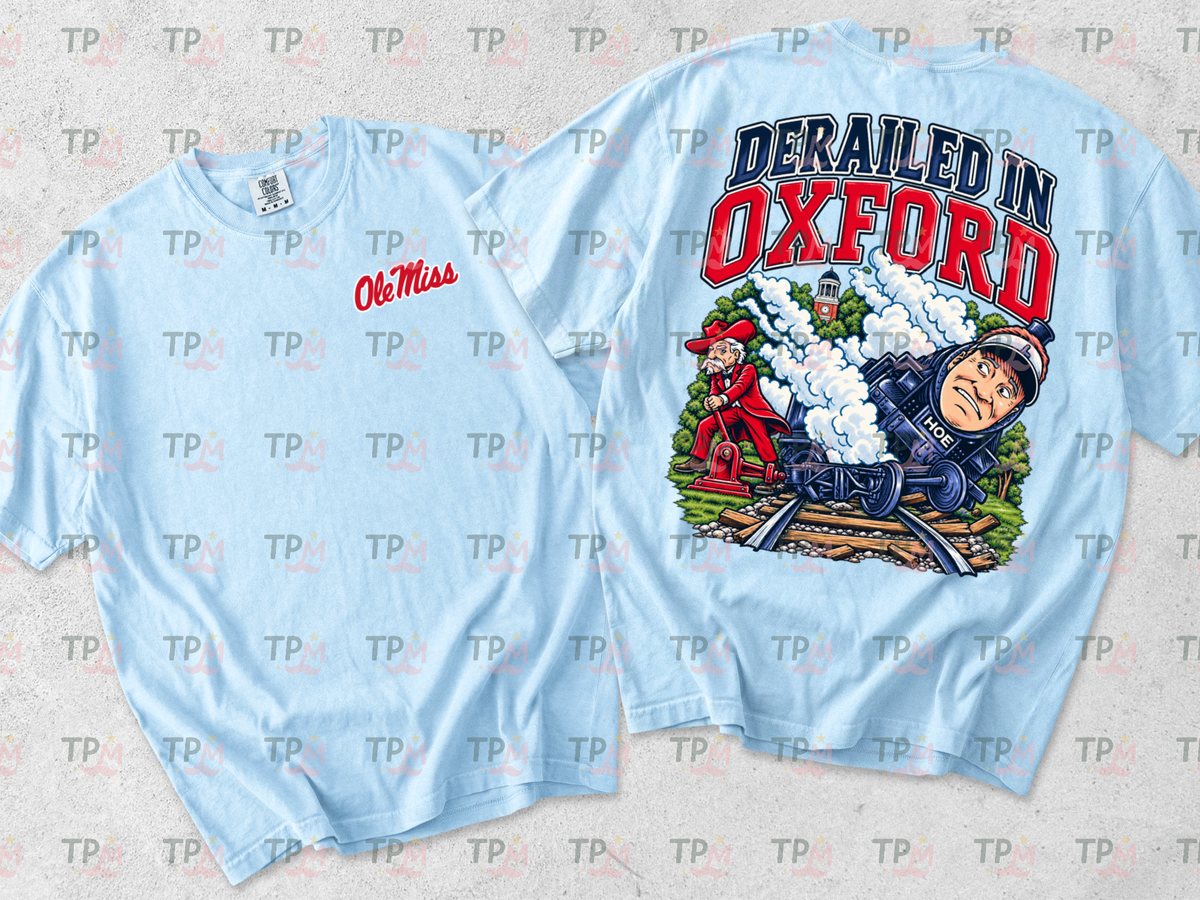 Front/ Back Lane Train Derailed In Oxford Shirt/ Ole Miss Shirt- Comfort Colors