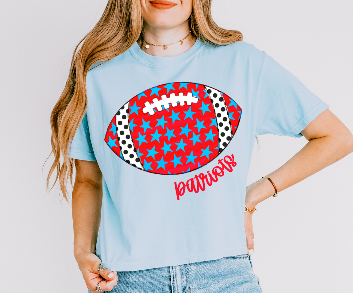 Comfort Colors Patriots Football with Stars Boxy Crop - Adult Sizes/ Lewisburg/ Marshall Academy/Pike Lib