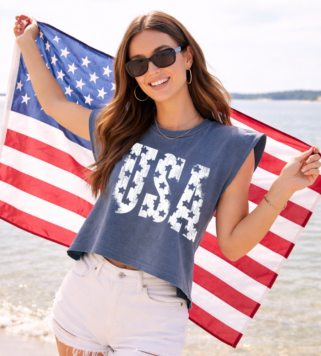 Distressed USA Stars Tank Top / Memorial Day or July 4th Tank/ 4th Of July -American Apparel Brand