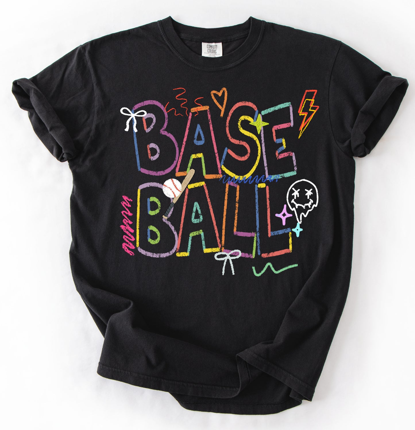Baseball Crayon Doodle Shirt/ Bella Canvas or Comfort Colors - Youth and Adult Sizes