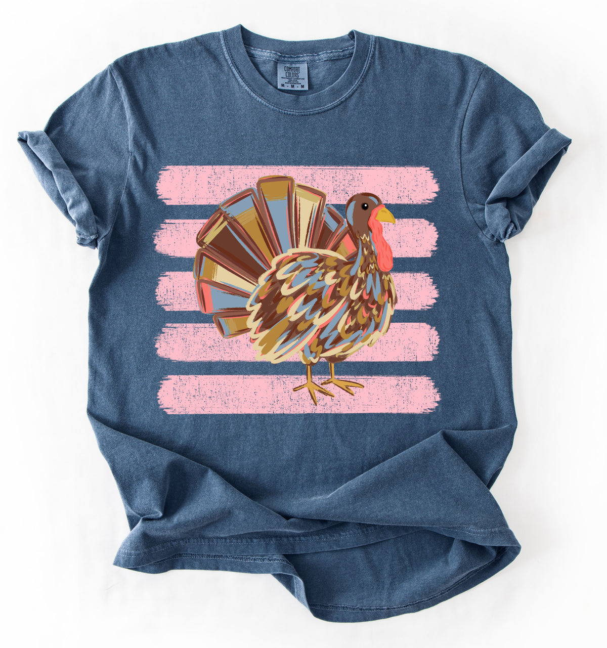 Comfort Colors Cute Turkey with Stripes Shirt/- Thanksgiving Shirt/ Youth and Adult Sizes