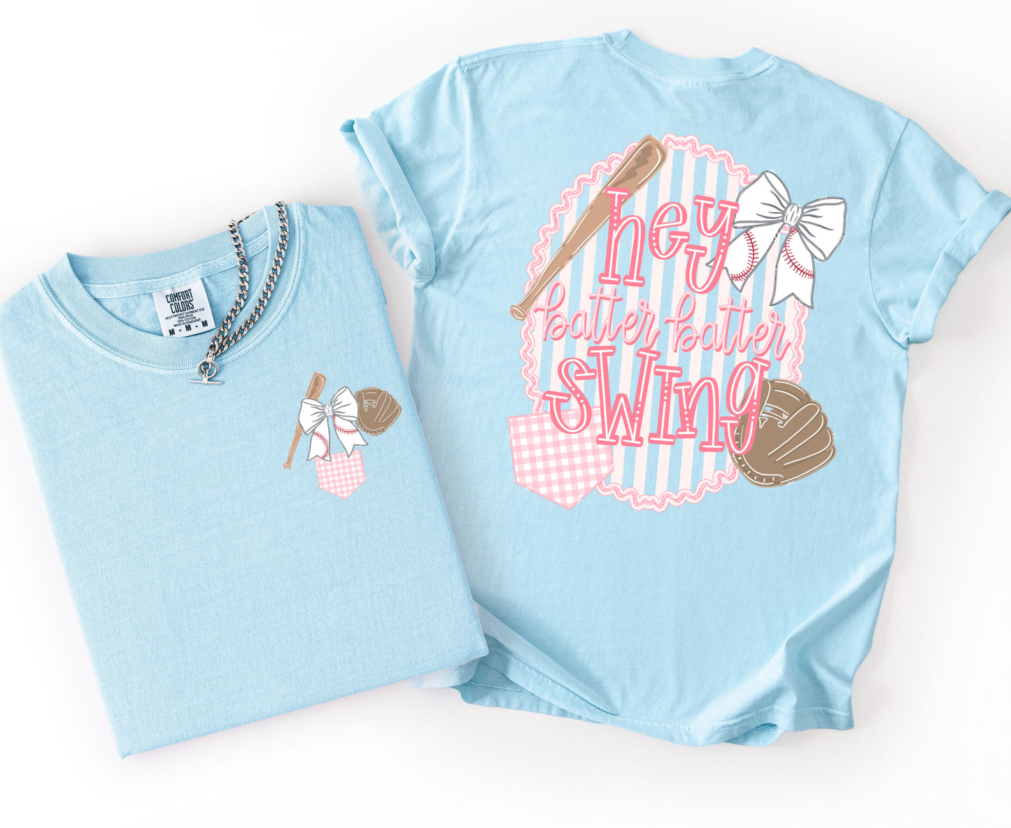 Comfort Colors Preppy Hey Batter Batter Baseball Shirt/ Youth and Adult Sizes