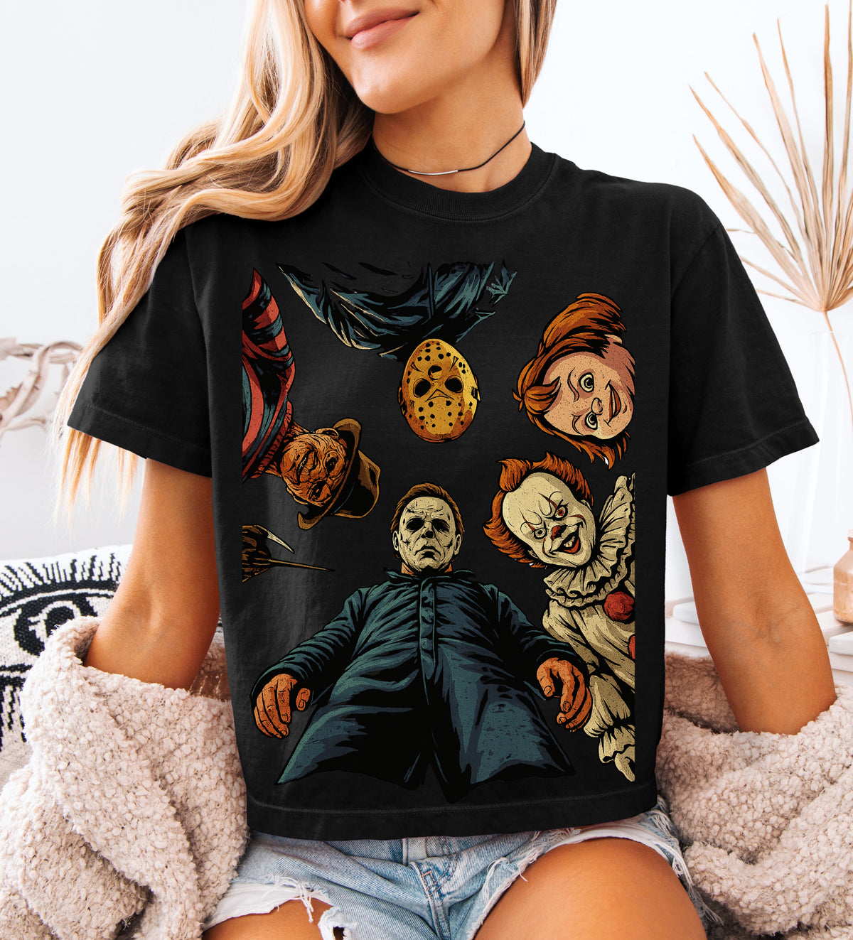 Comfort Colors Boxy Crop Halloween Characters Tee/Halloween Fall Shirt/ Adult Shirts