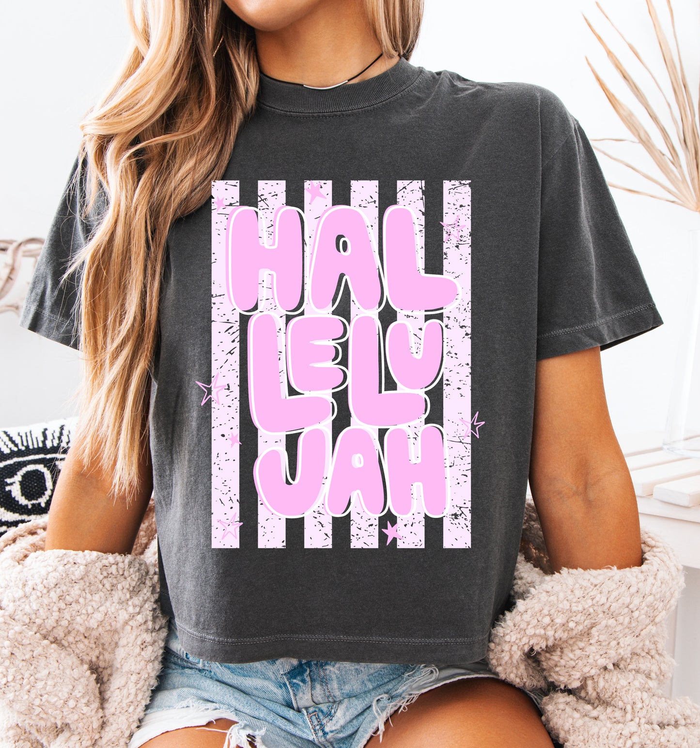 Comfort Colors Boxy Crop Hallelujah Stripe Tee/ Adult Sizes