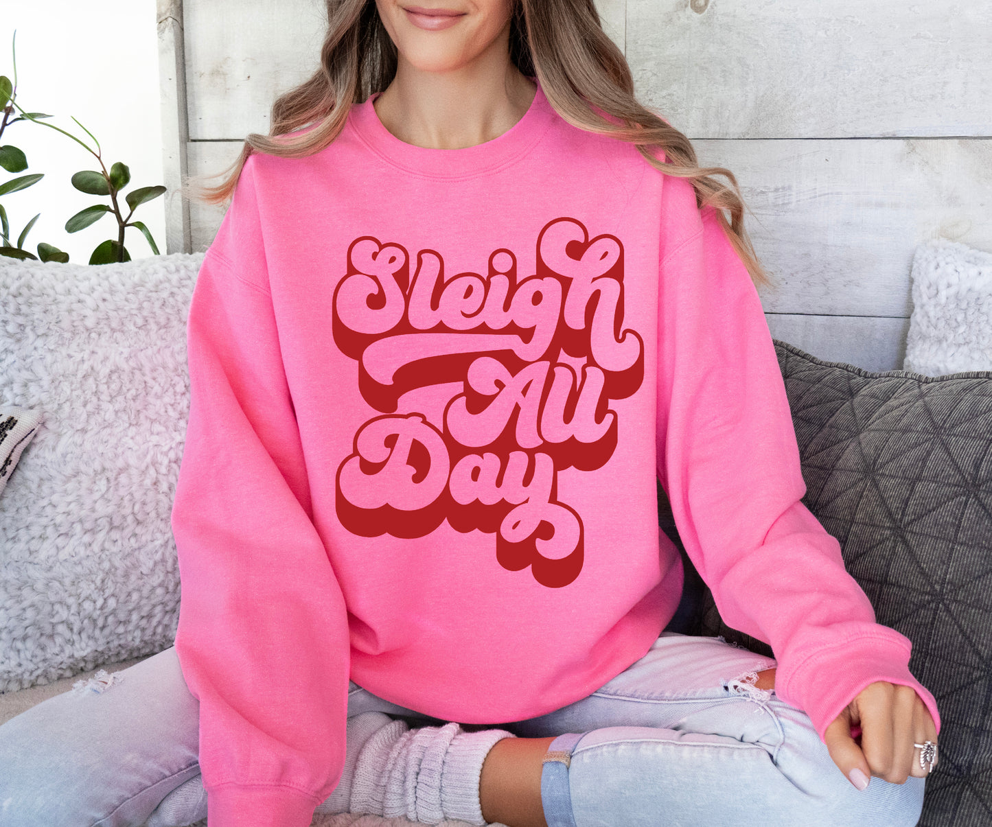 Pink Sleigh All Day Christmas Sweatshirt /Youth and Adult Sizes