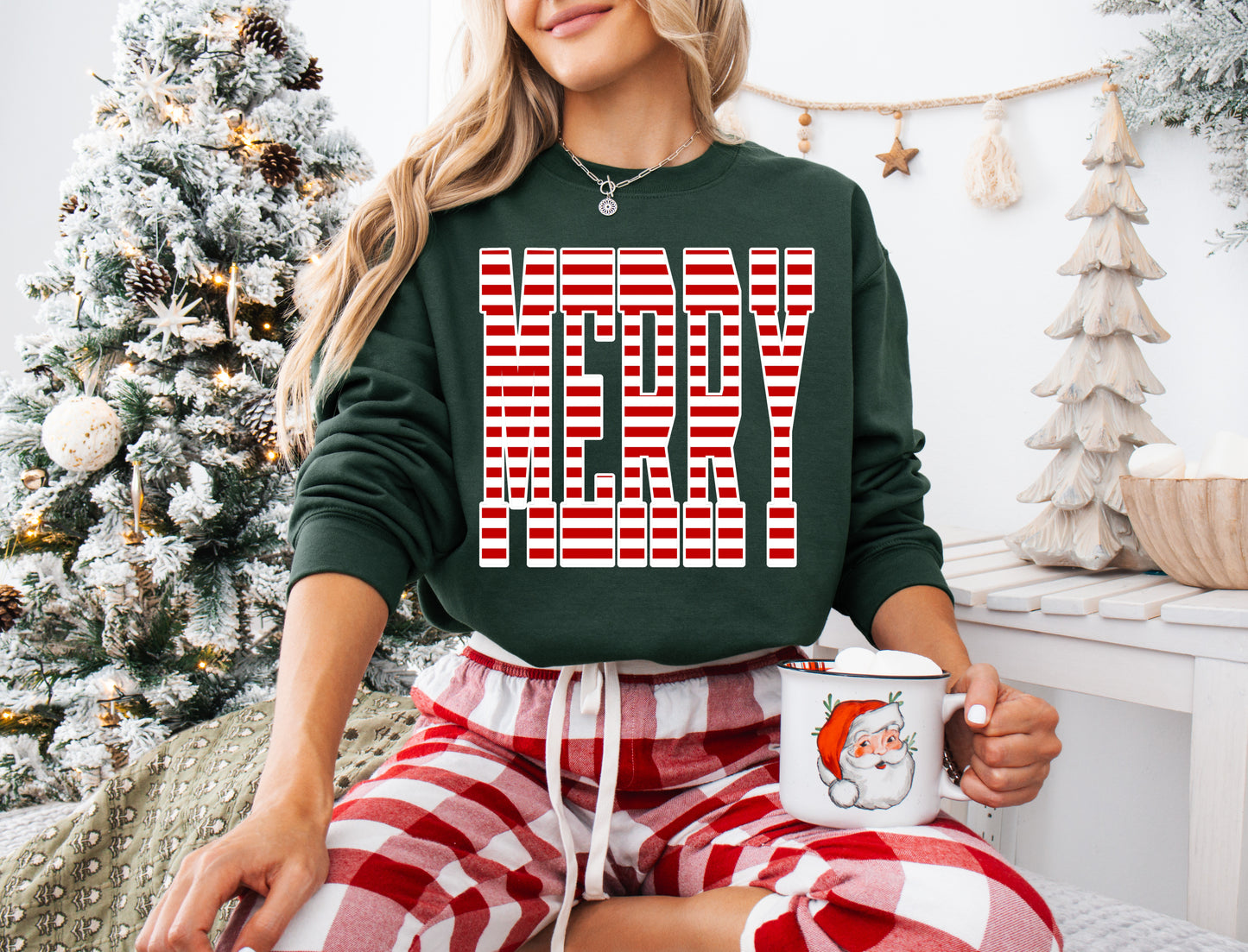Striped MERRY Sweatshirt - Oversized Print/ Merry Christmas Design