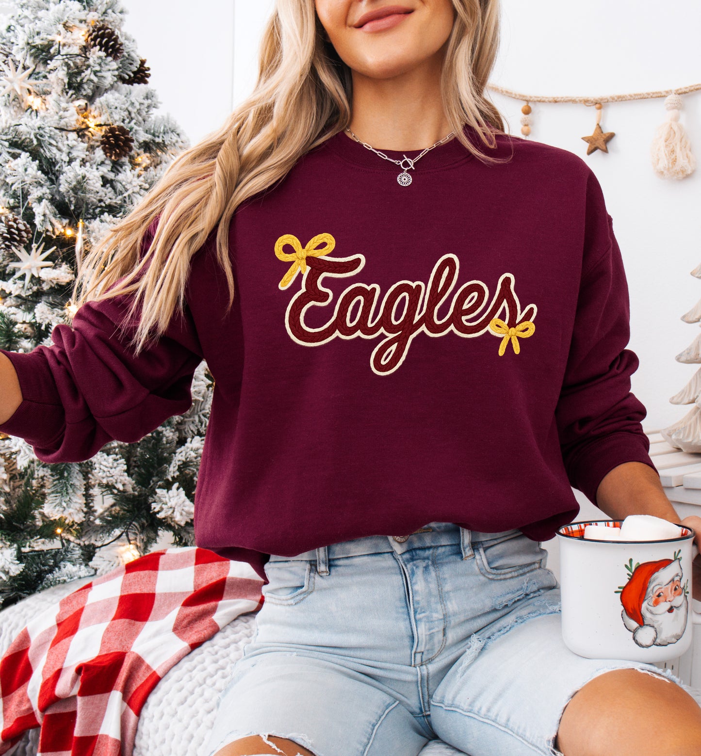 Maroon Eagles Faux Yarn Braided Sweatshirt/ Youth and Adult Sizes