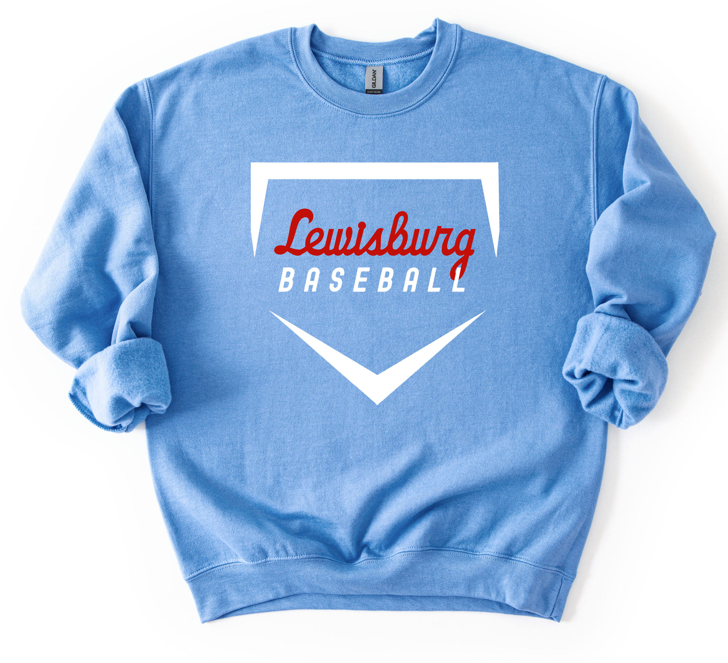 Gildan or Bella Canvas Lewisburg Baseball Sweatshirt in Columbia Blue/ Youth and Adult Sizes