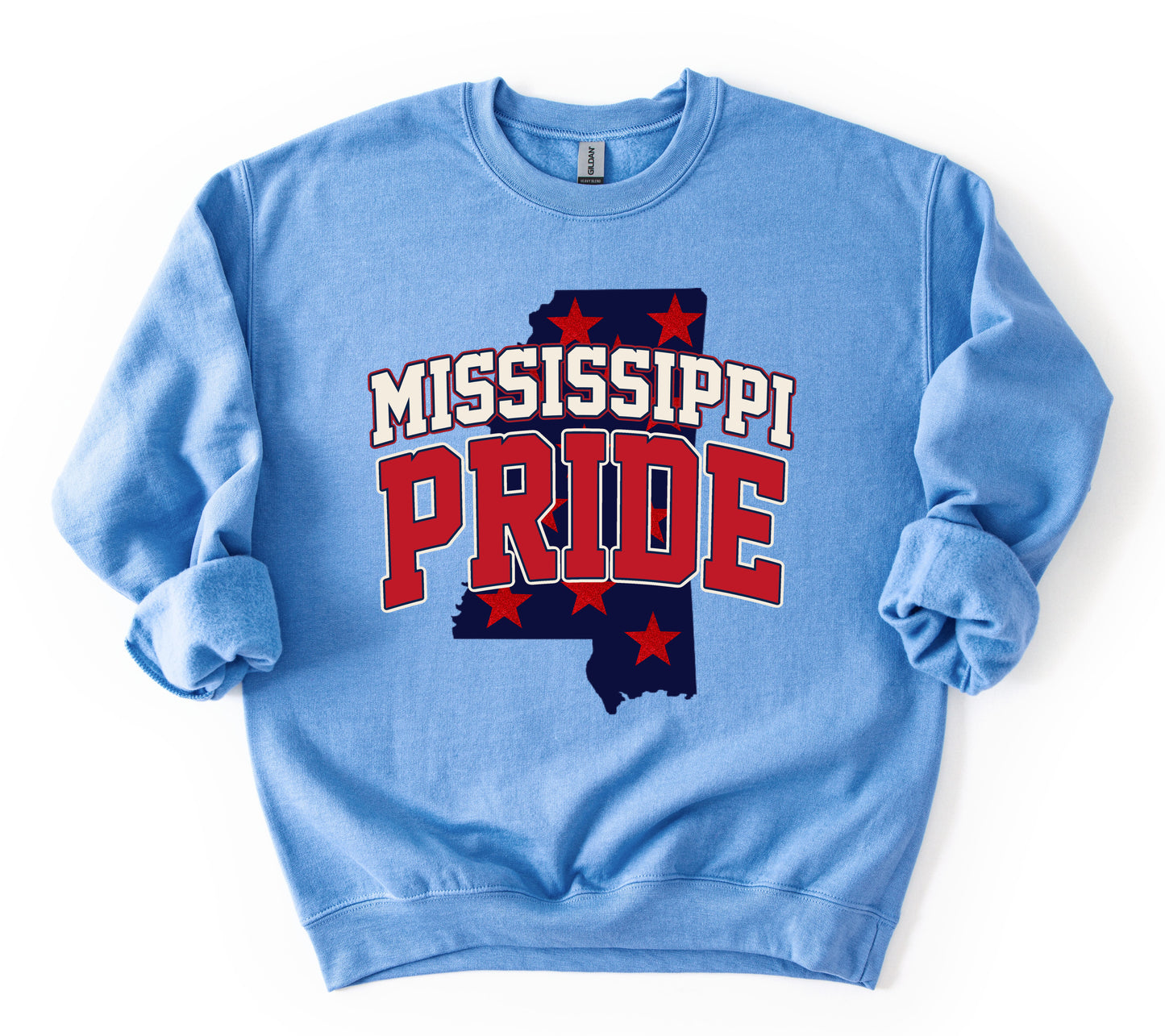 Columbia Blue Mississippi Pride Softball Sweatshirt/ Youth and Adult Sizes - Stars Print