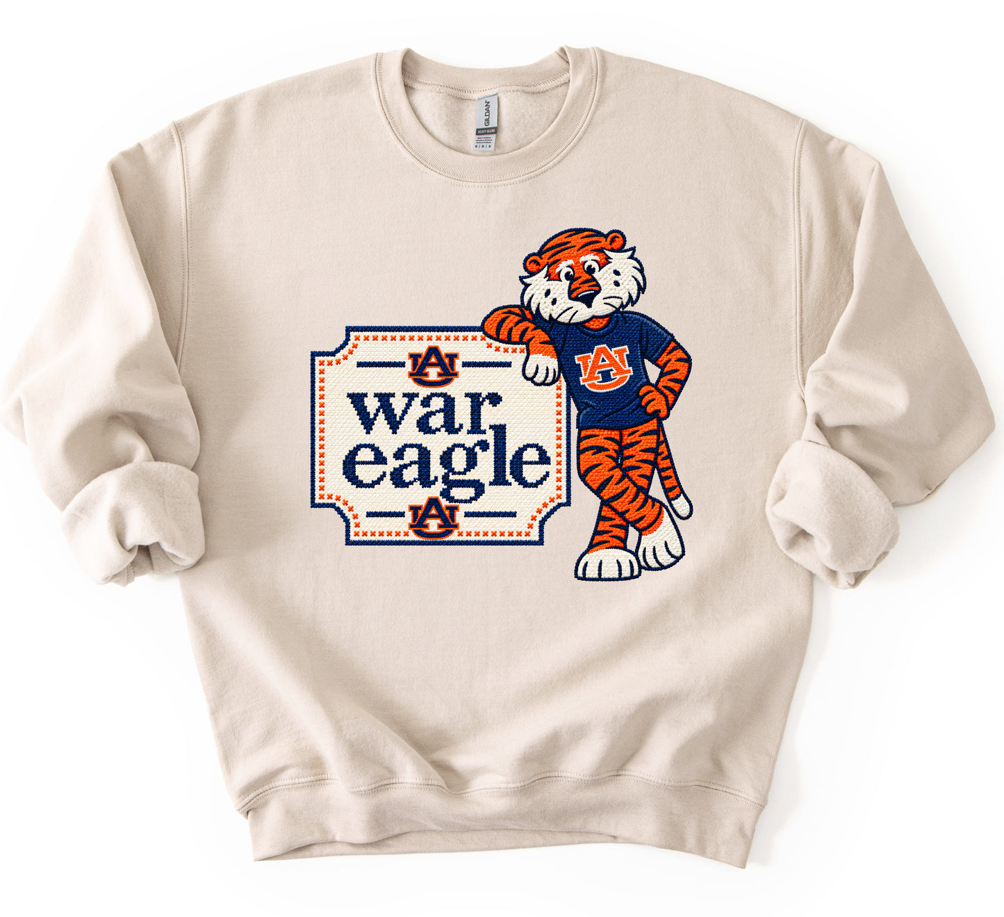 SPIRIT DROP - Let's Go Tigers Unisex Sweatshirt/ Youth and Adult Sizes - Faux Cross Stitch War Eagle Sweatshirt