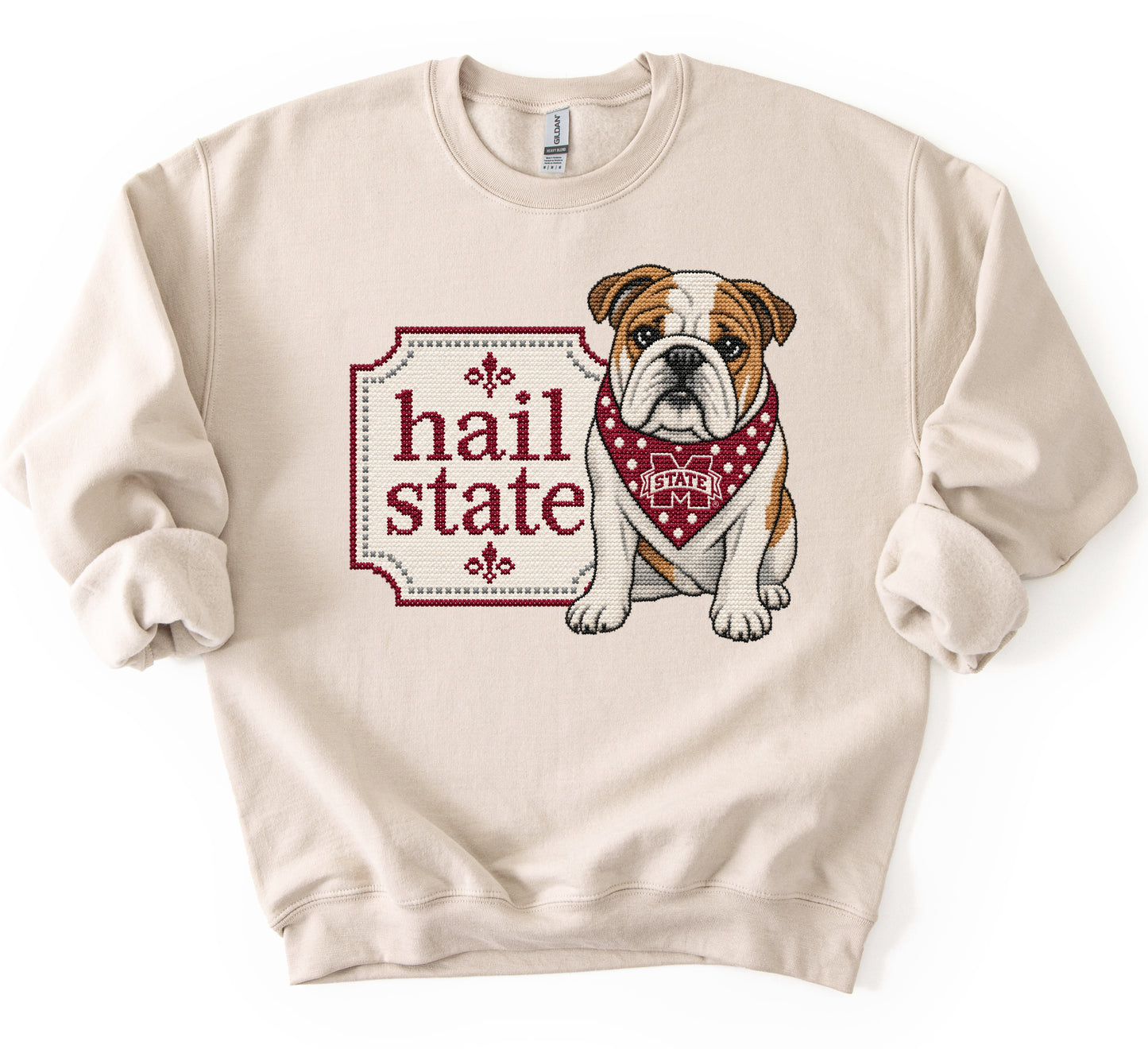 Gildan or Bella Canvas State Faux Cross Stitch Sweatshirt/ Adult Sizes
