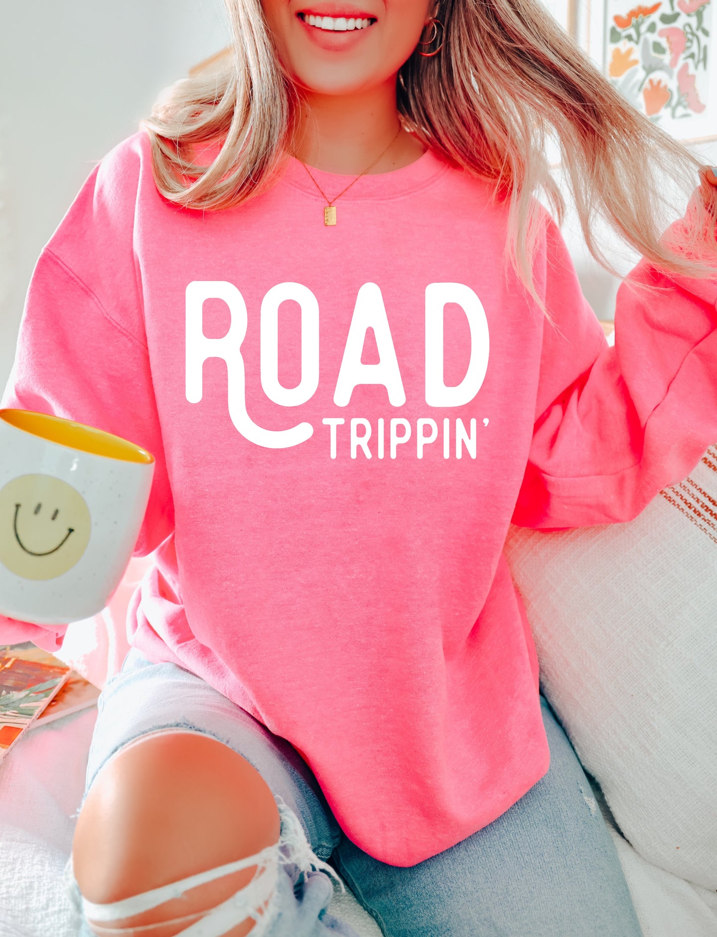 Pink Road Trippin' Sweatshirt / Unisex Sweatshirt
