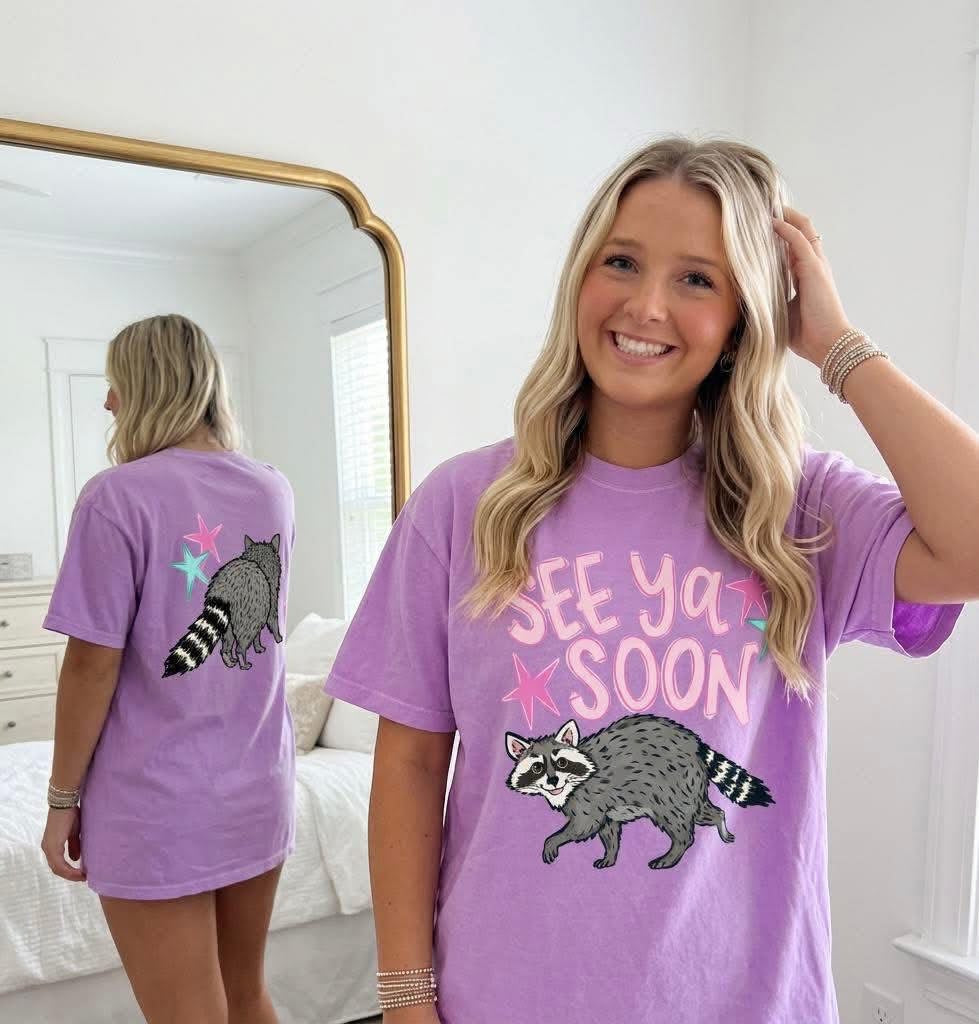 Comfort Colors See Ya Soon Raccoon Cute Summer Vacay Top/ Youth and Adult Sizes (Toddler Sizes are Bella)