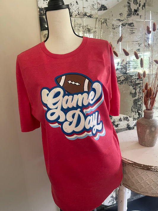 Red Bella Soft Style Game Day Tee -Unisex Adult Sized Sports Shirt/ Football Mom Tee