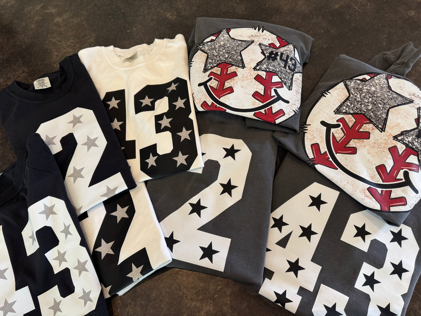 Custom Spirit Shirts - All Sports - Numbers with Faux Glitter Stars/ Comfort Colors or Bella Canvas Options