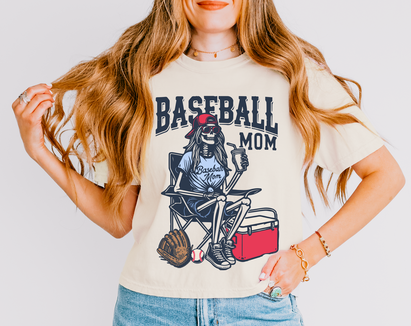 Boxy Crop Comfort Colors Funny Baseball Mom Skeleton Tee/ Baseball Mom Shirt / Everything's Fine Tee