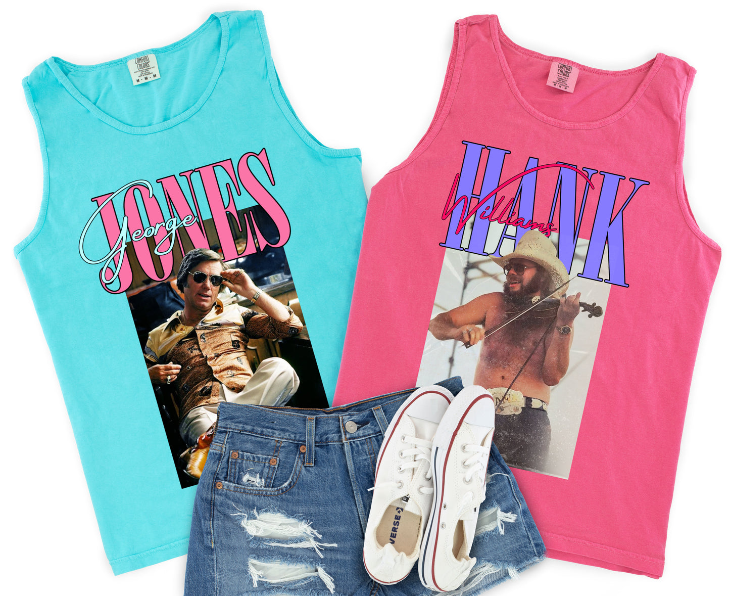 90's Throwback Collection - Hank Jr. or George Jones Tank/Comfort Colors Shirt / Lake Cover Up