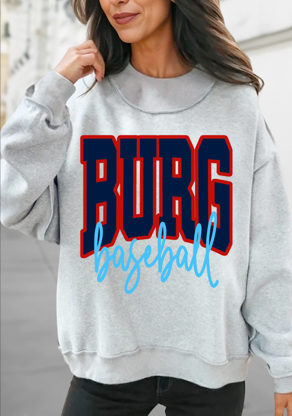 School Spirit Burg Baseball Mock Neck Sweatshirt - Game Day Reversible Sweatshirts/ Mockneck Sweatshirt