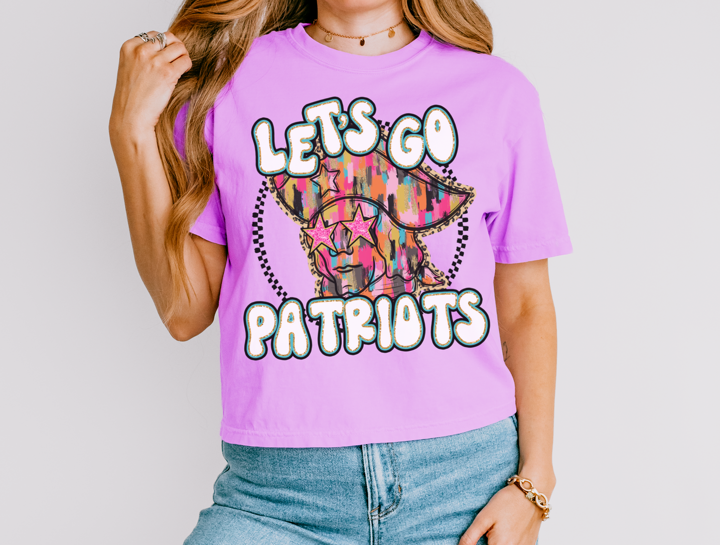 Cropped Comfort Colors Let's Go Patriots - Lewisburg Shirt / Adult Sizes/ Lewisburg -Desoto County Schools