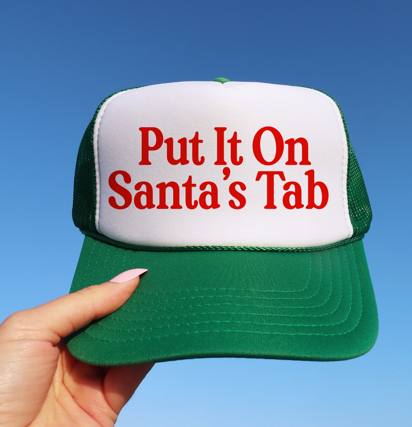 Green Put It On Santa's Tab Trucker Hat/ Funny Trucker Hat/ Christmas Trucker Hat