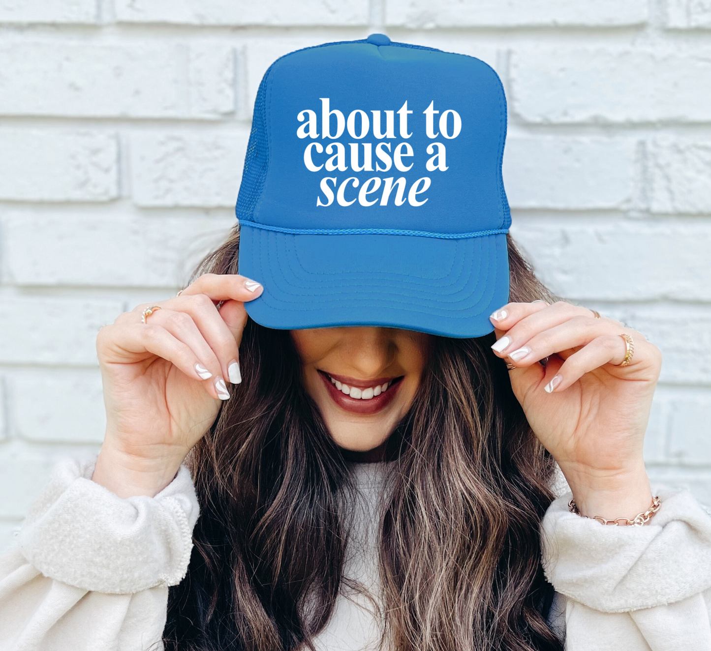 About To Cause A Scene Funny Trucker Hat/ Funny Gifts/ Trucker Cap/ Vacation Hats