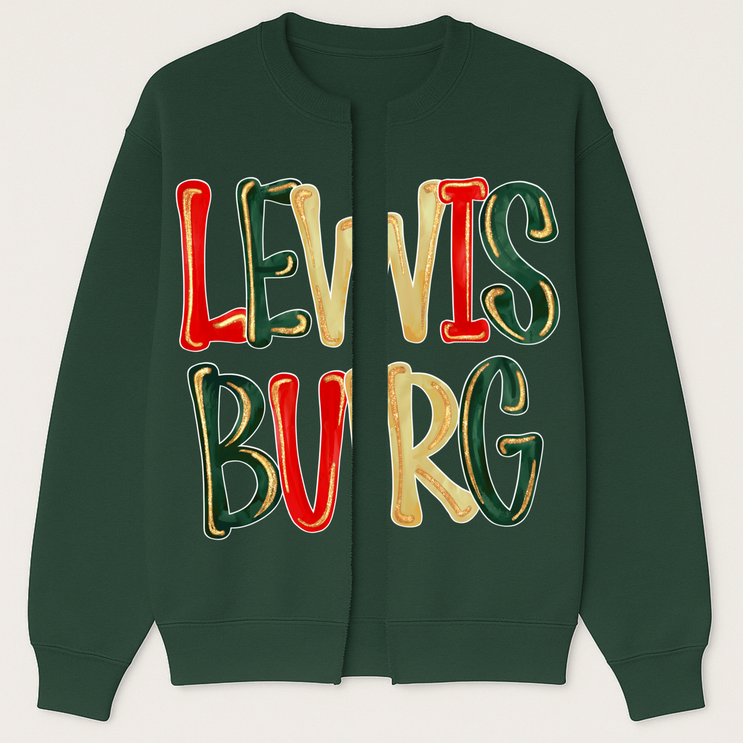Custom Lewisburg Christmas Sweatshirt Cardigan - Oversized Print/ Merry Christmas School Spirit Design