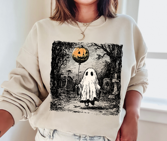 Halloween Themed Sweatshirt/ Youth and Adult Sizes/ Cute Ghost Balloon Sweatshirt