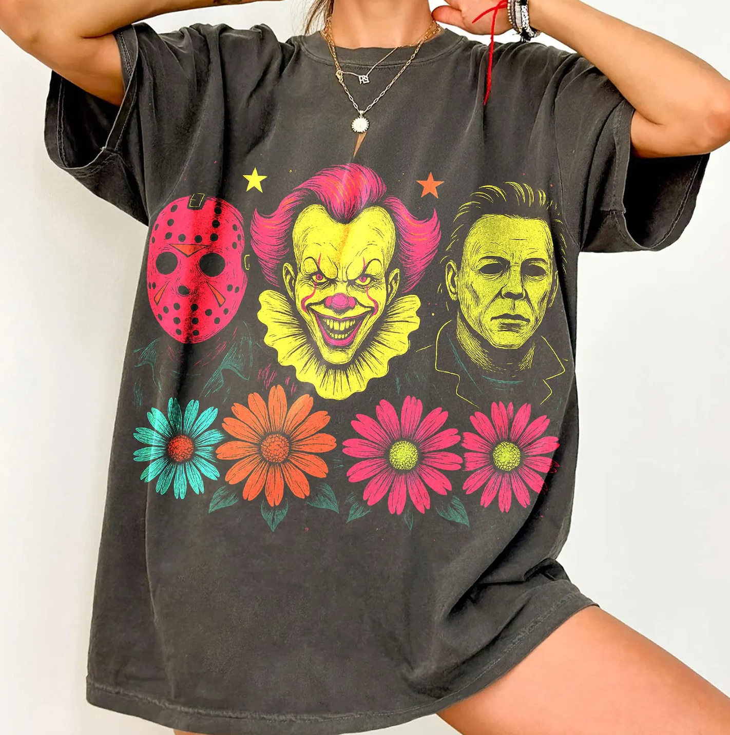 Comfort Colors Girly Halloween Characters Funny Shirt/ Mom Vibes/Halloween Shirts / Youth and Adult Sizes