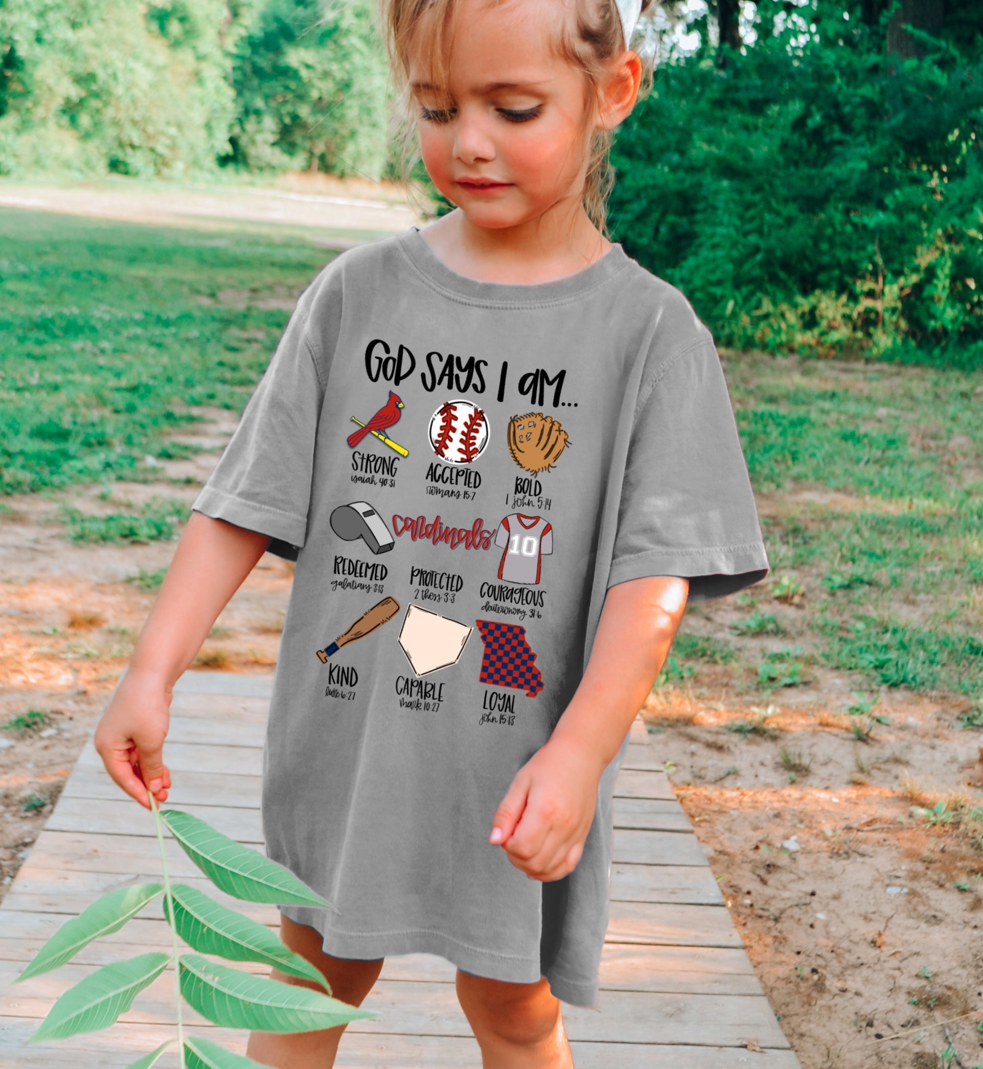 Pink Mustache Boutique Comfort Colors God Says I Am Cardinals - Baseball Tee/ Youth and Adult Sizes Adult M