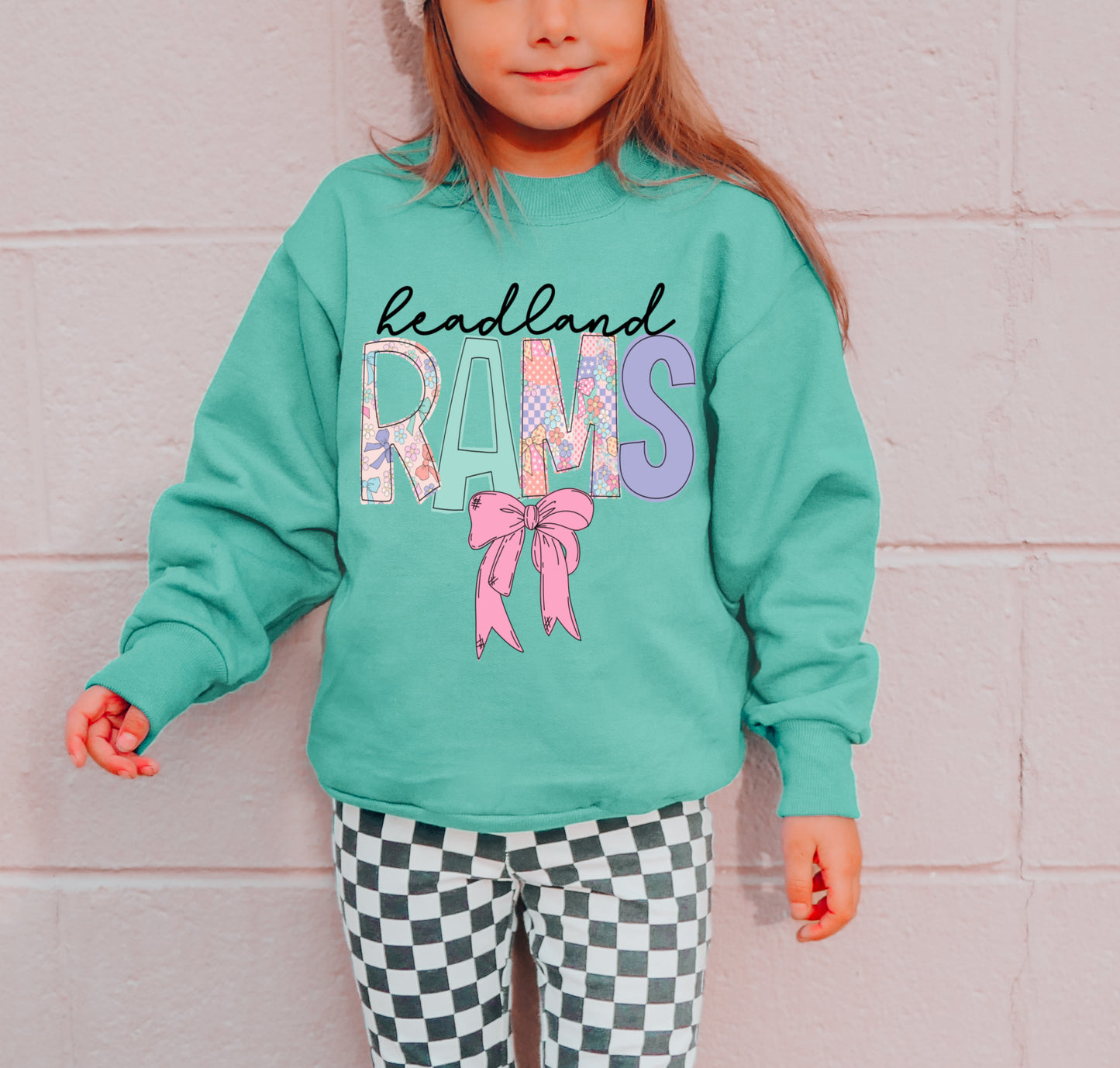 Headland Rams Coquette Bow LAT Brand Sweatshirt/ Youth and Adult Sweatshirts