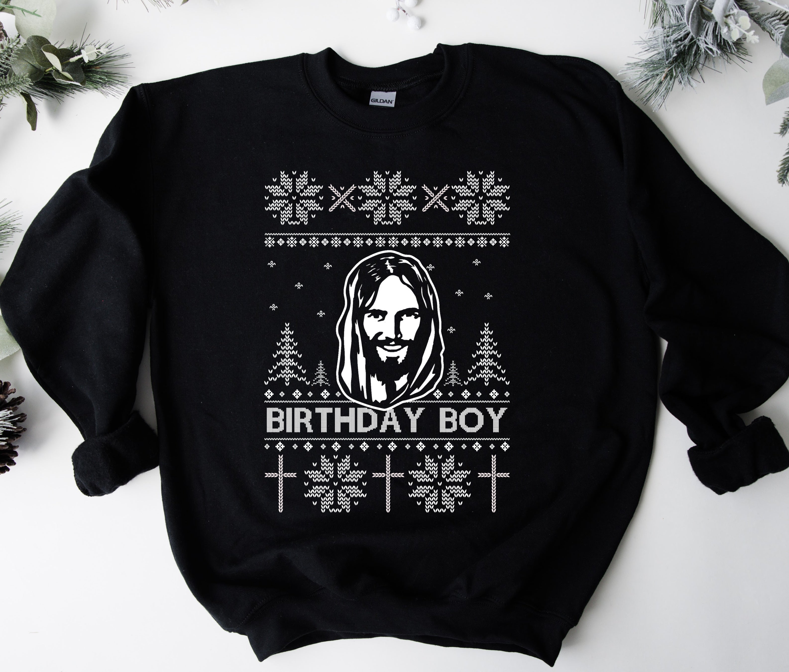 The Pink Mustache Gildan or Bella Canvas Birthday Boy Jesus Sweatshirt Funny Christmas Sweatshirt Youth and Adult Sizes Available Adult XXL Bella Canvas