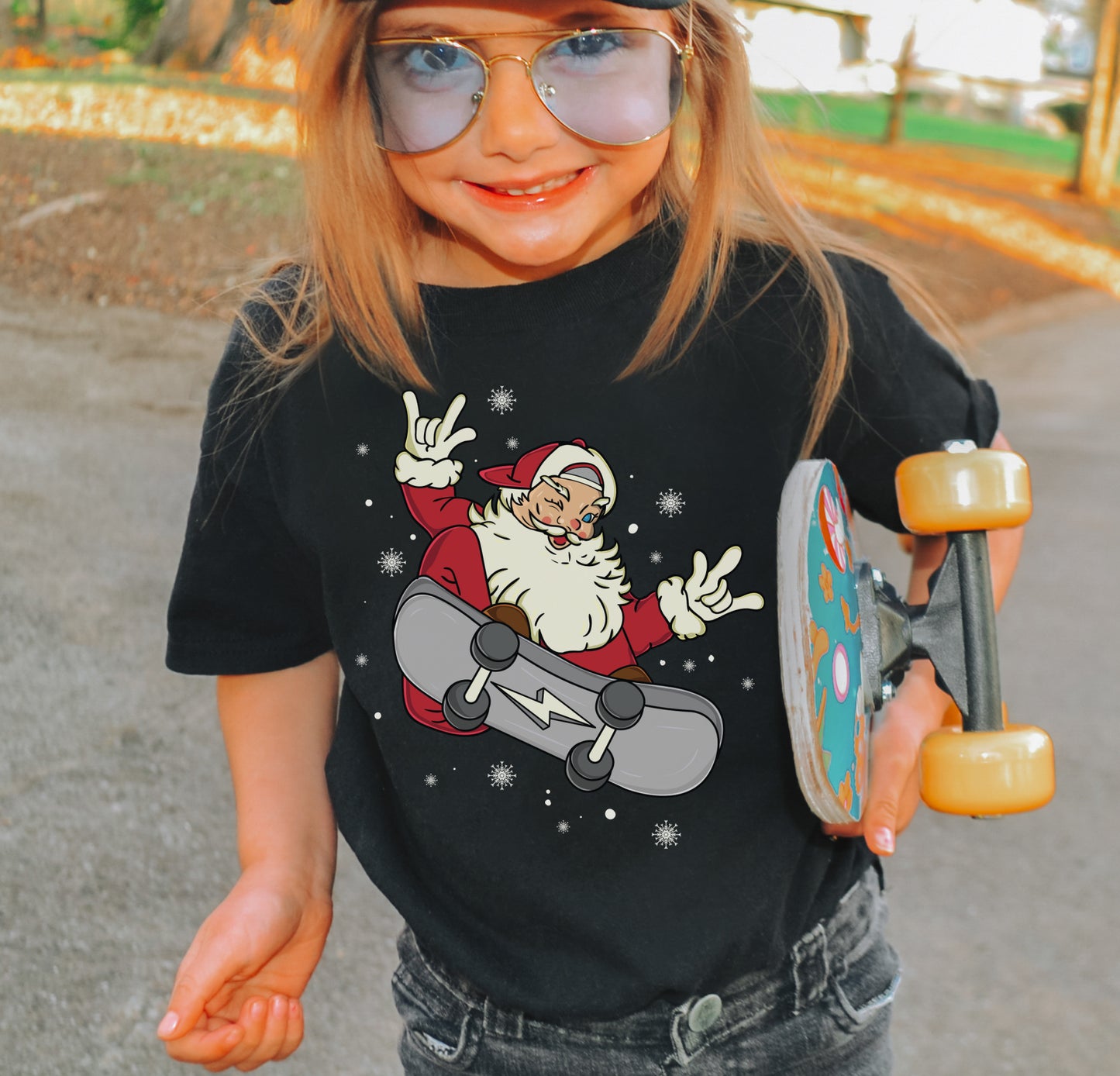 Comfort Colors or Bella Canvas Rockin' Santa Skateboard Christmas Tee - Youth and Adult Sizes