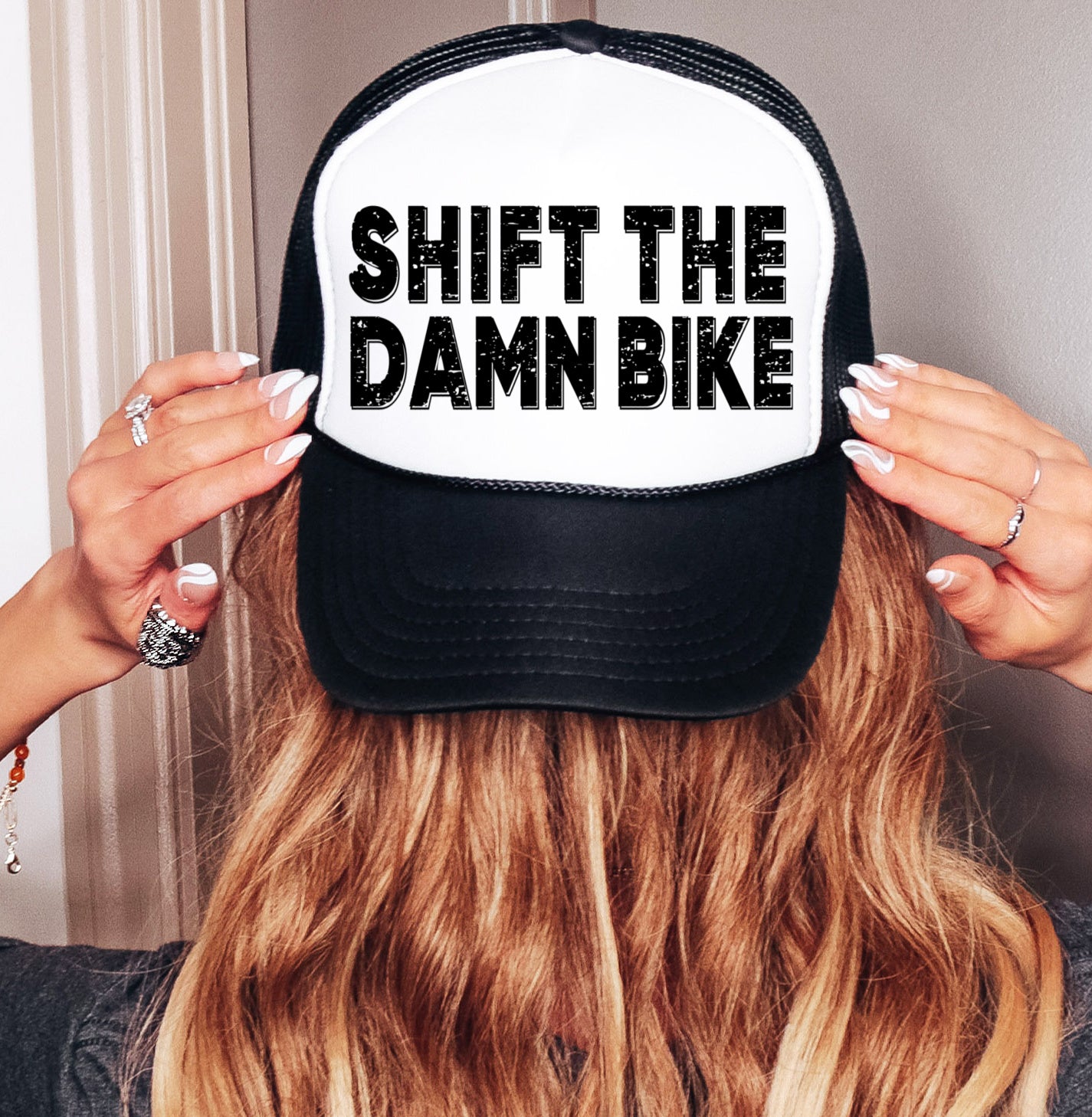 Shift The Damn Bike Trucker Hat/ Funny Gifts/ Trucker Cap/ Racer Hats/ Racer Mom Hats