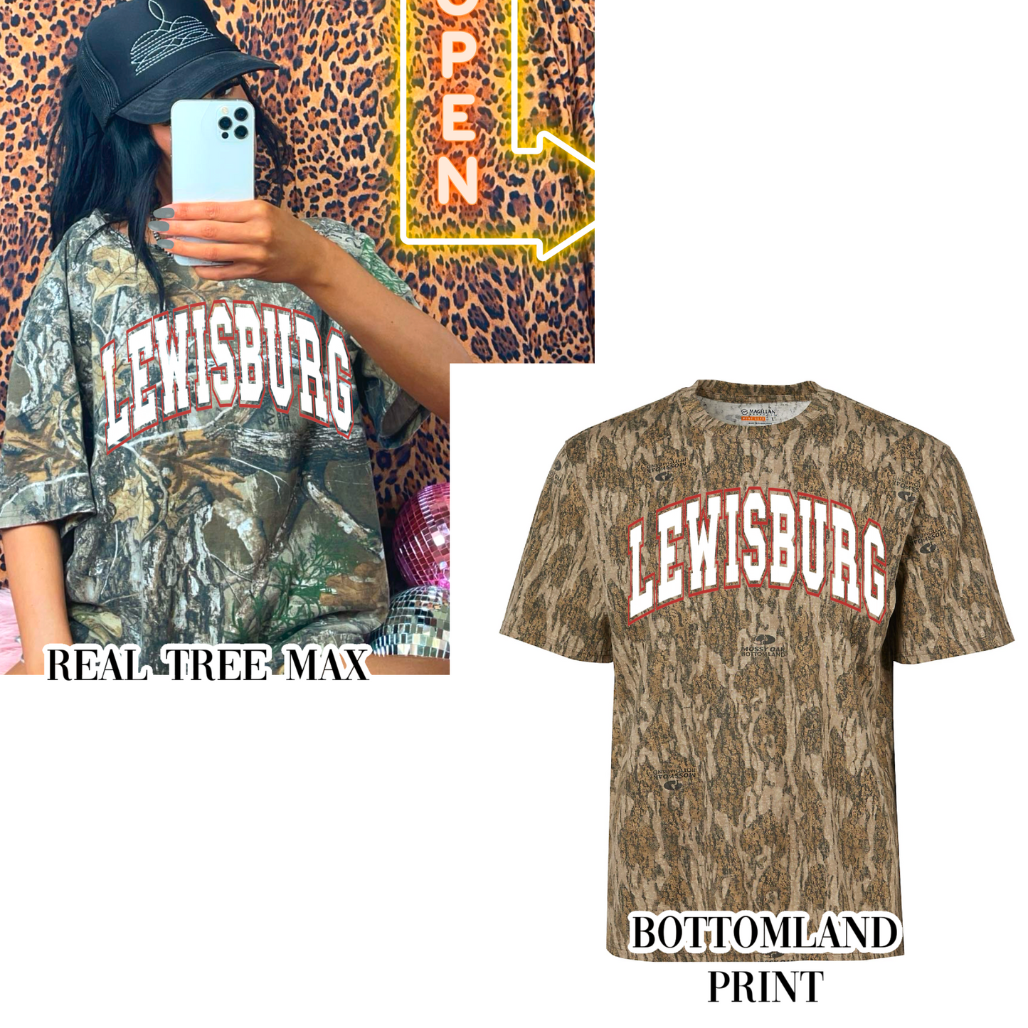 Camo USA Tee/ Either Mossy Oak New Bottomland or Real Tree Max Print