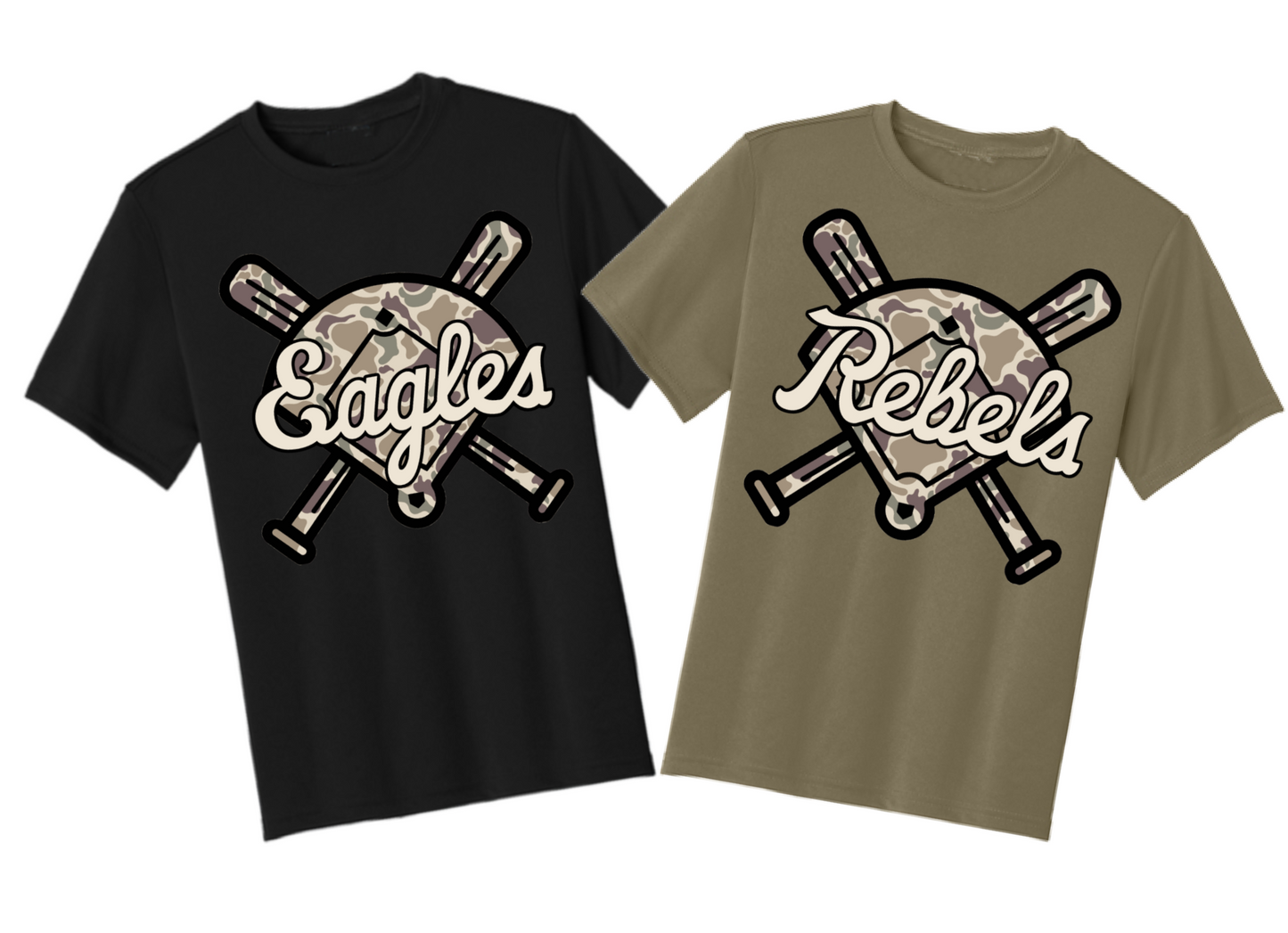 Dri-Fit Custom Camo Baseball Mascot Shirts/ Mens/ Boys Shirts/ Youth and Adult Sizes