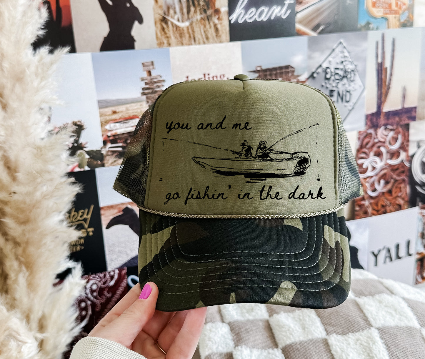 Camo You and Me Go Fishin In The Dark Trucker Hat/ Funny Trucker Hat/ Southern Trucker Hats