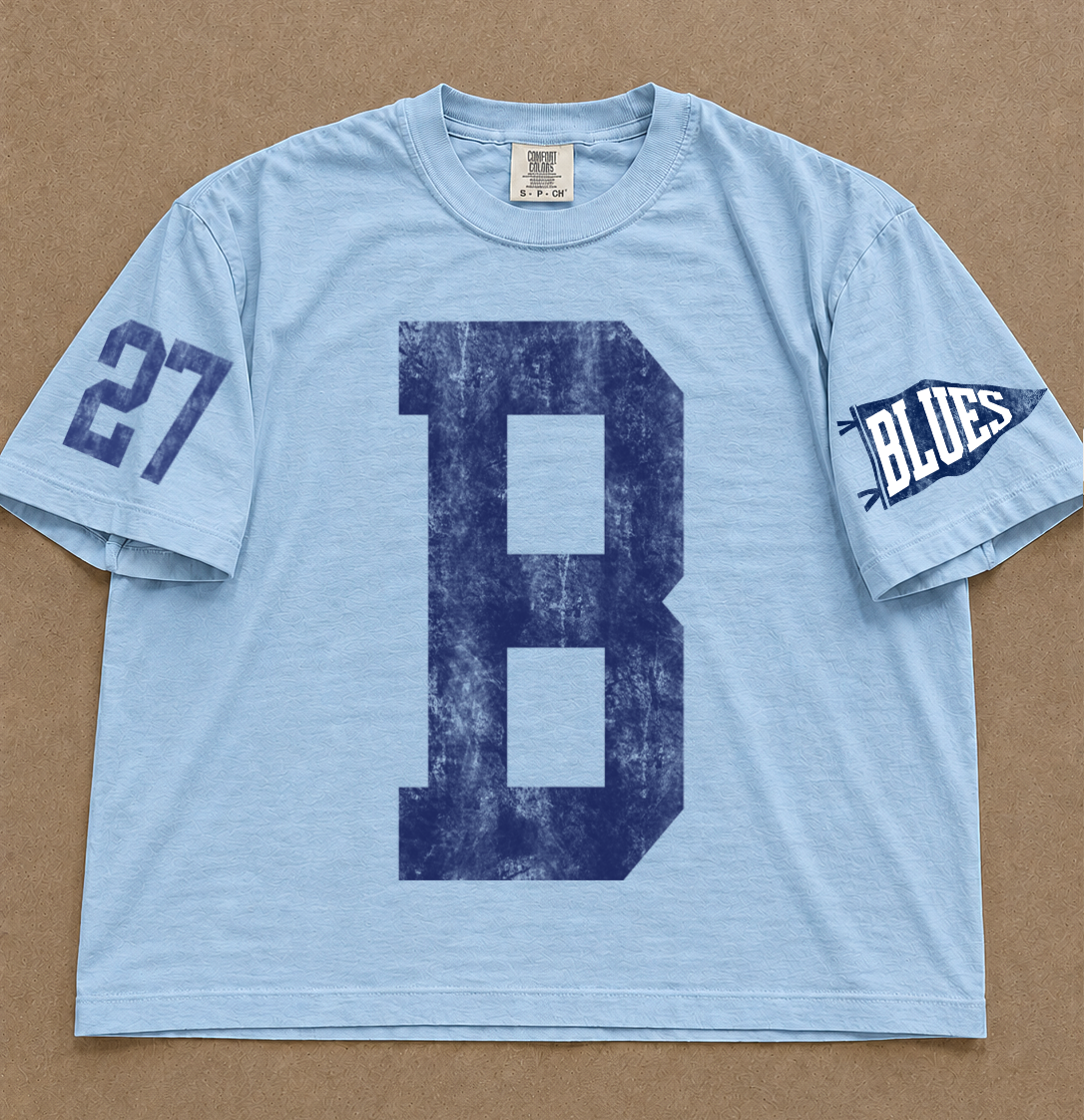 Blues Baseball Shirt/Comfort Colors Boxy Crop/ Adult Sizes