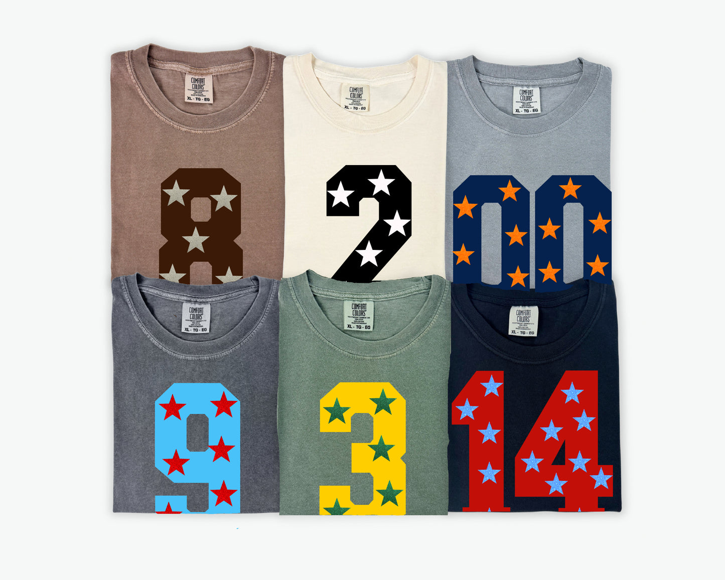 Custom Spirit Shirts - All Sports - Numbers with Faux Glitter Stars/ Comfort Colors or Bella Canvas Options