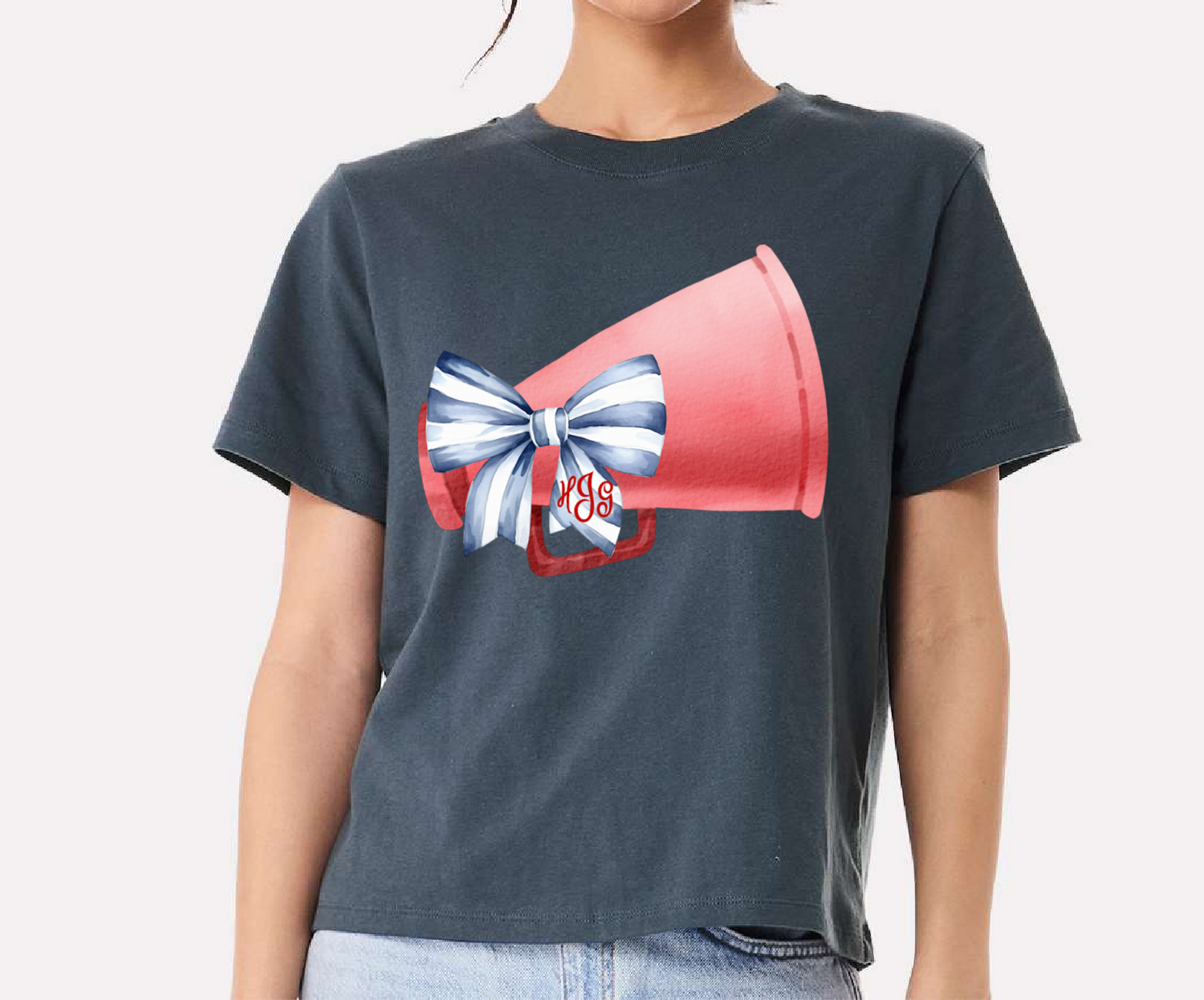 Custom Monogram Boxy Cropped Patriots Cheer Shirt/ Patriots Shirt / Adult Sizes