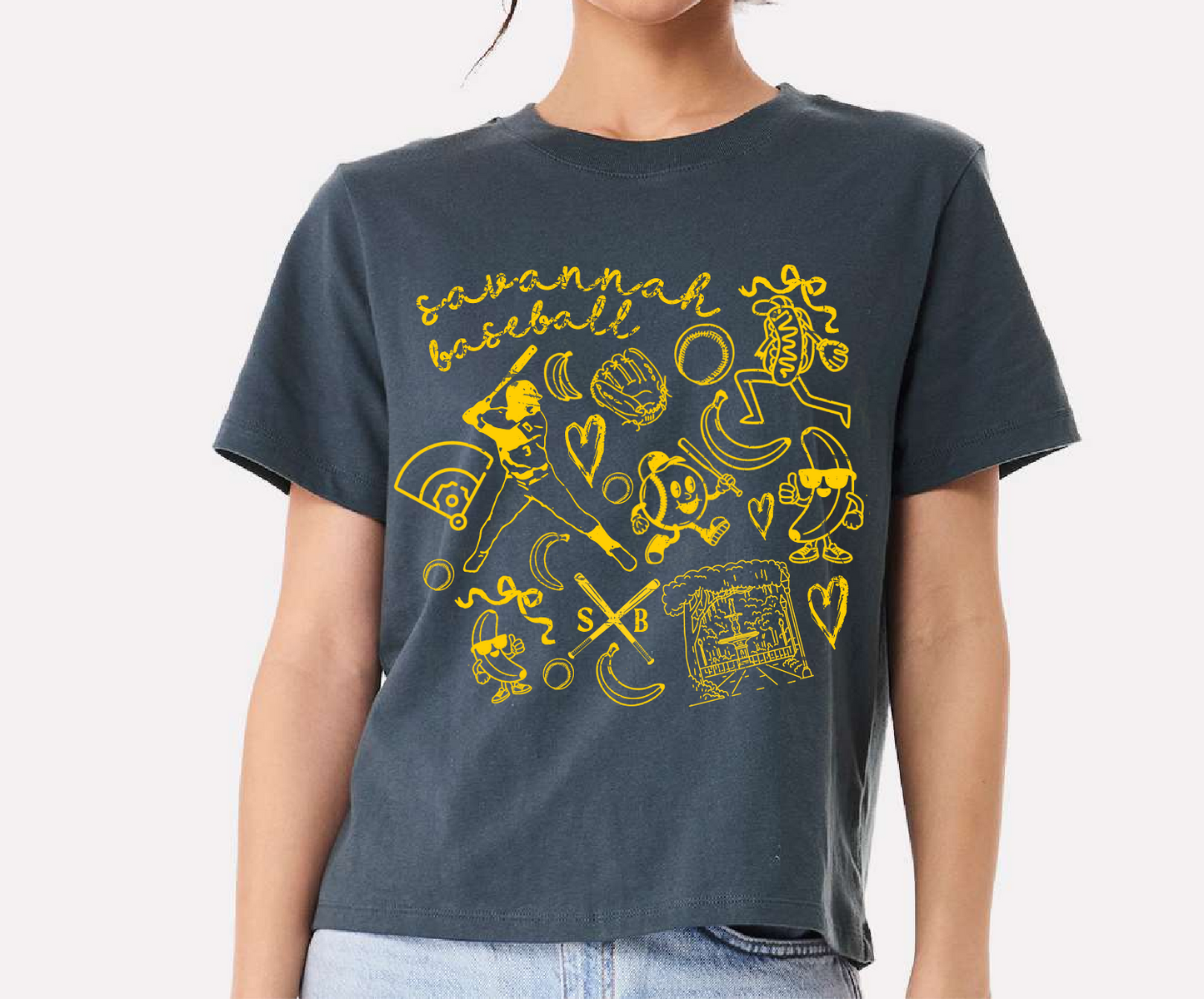 Boxy CROP Banana Baseball Shirt/ Adult Sizes