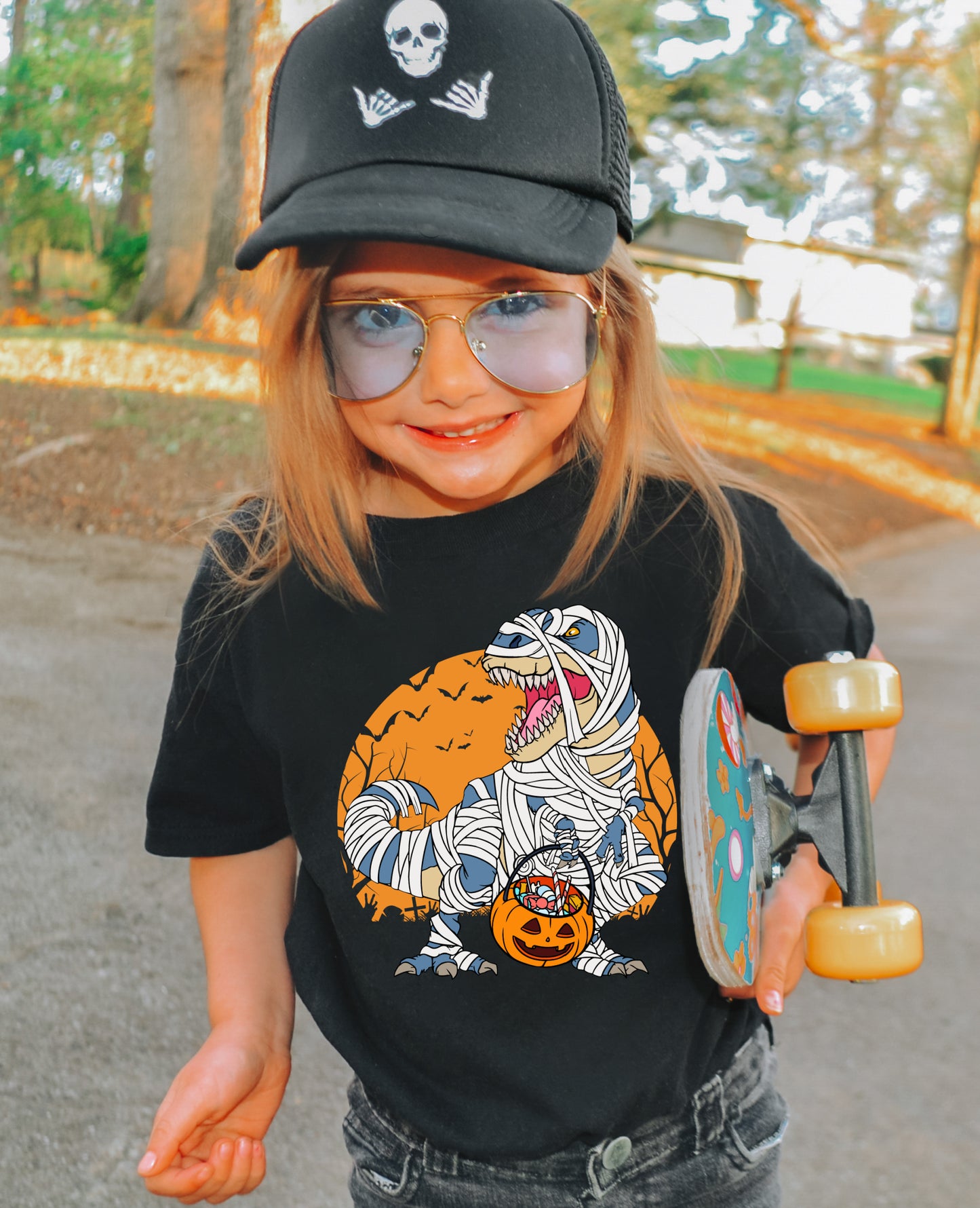 Comfort Colors or Bella Canvas Brand Dino T-Rex Mummy Halloween Shirt - Adult and Youth Sizes