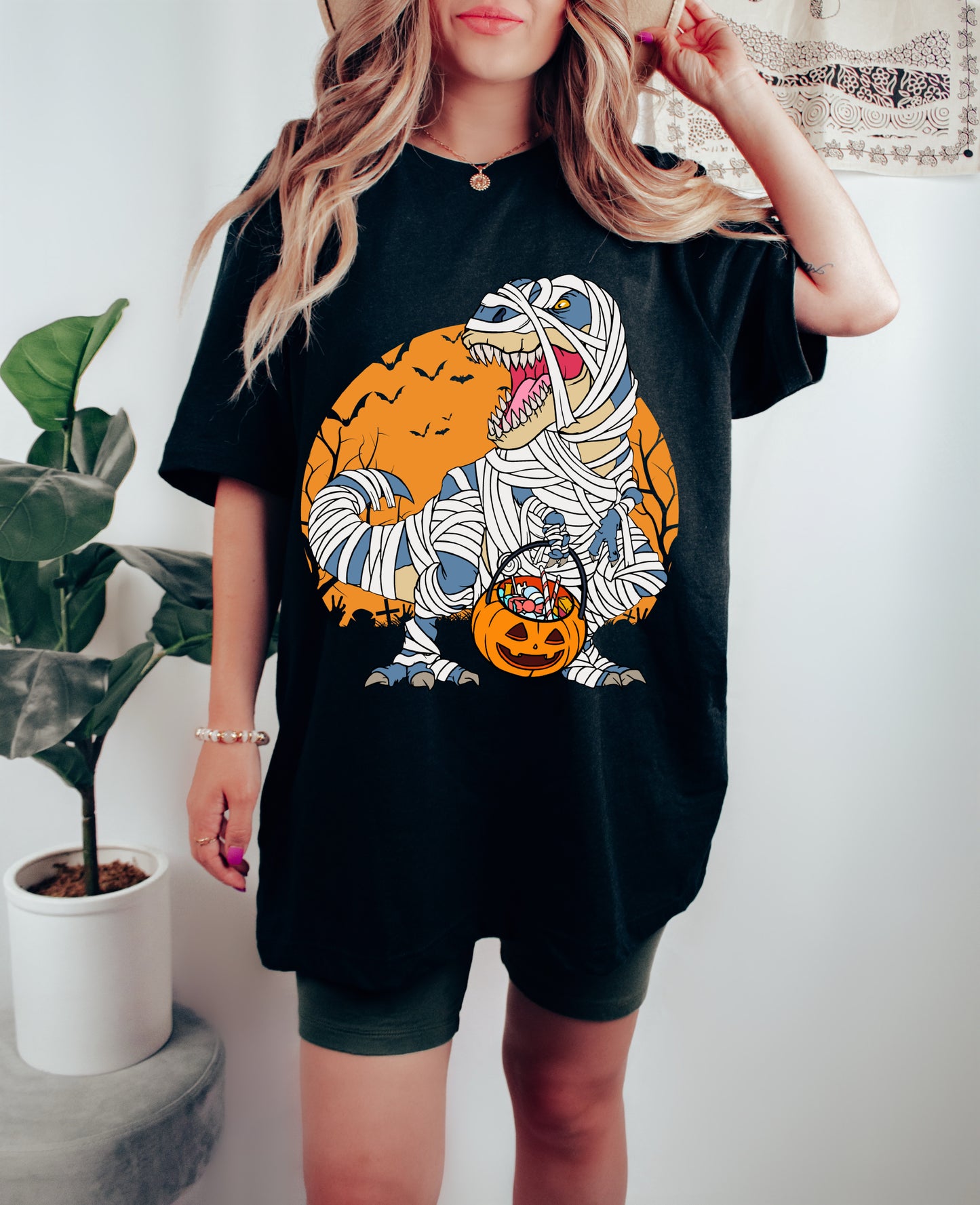 Comfort Colors or Bella Canvas Brand Dino T-Rex Mummy Halloween Shirt - Adult and Youth Sizes